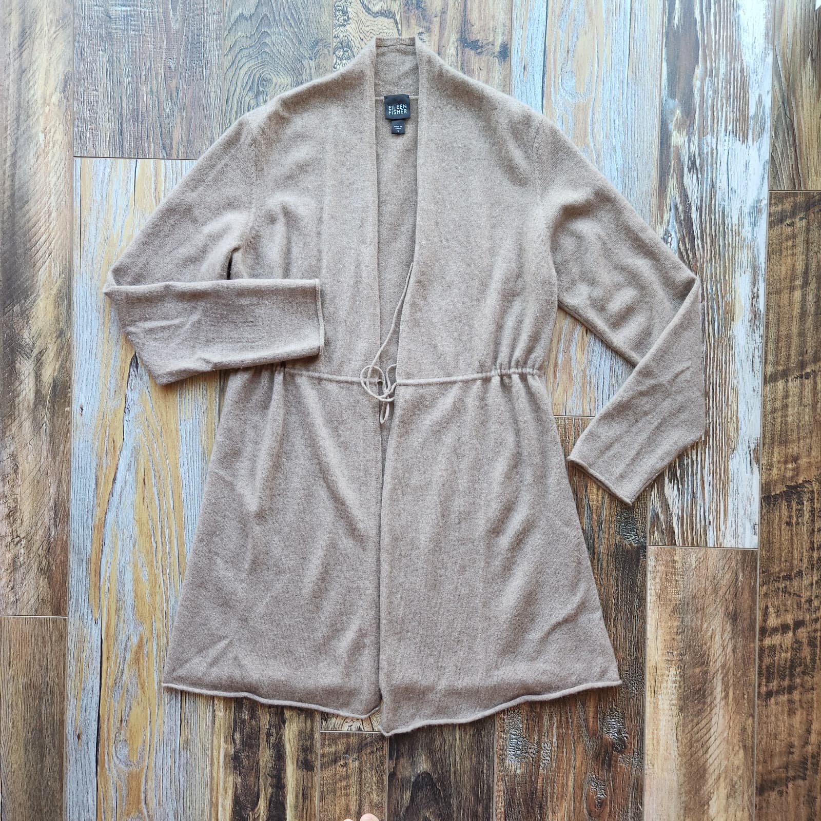 Vintage EILEEN FISHER 100% Cashmere Cardigan Drawstring Tie-Waist Brown Womens S - Thumbnail 7