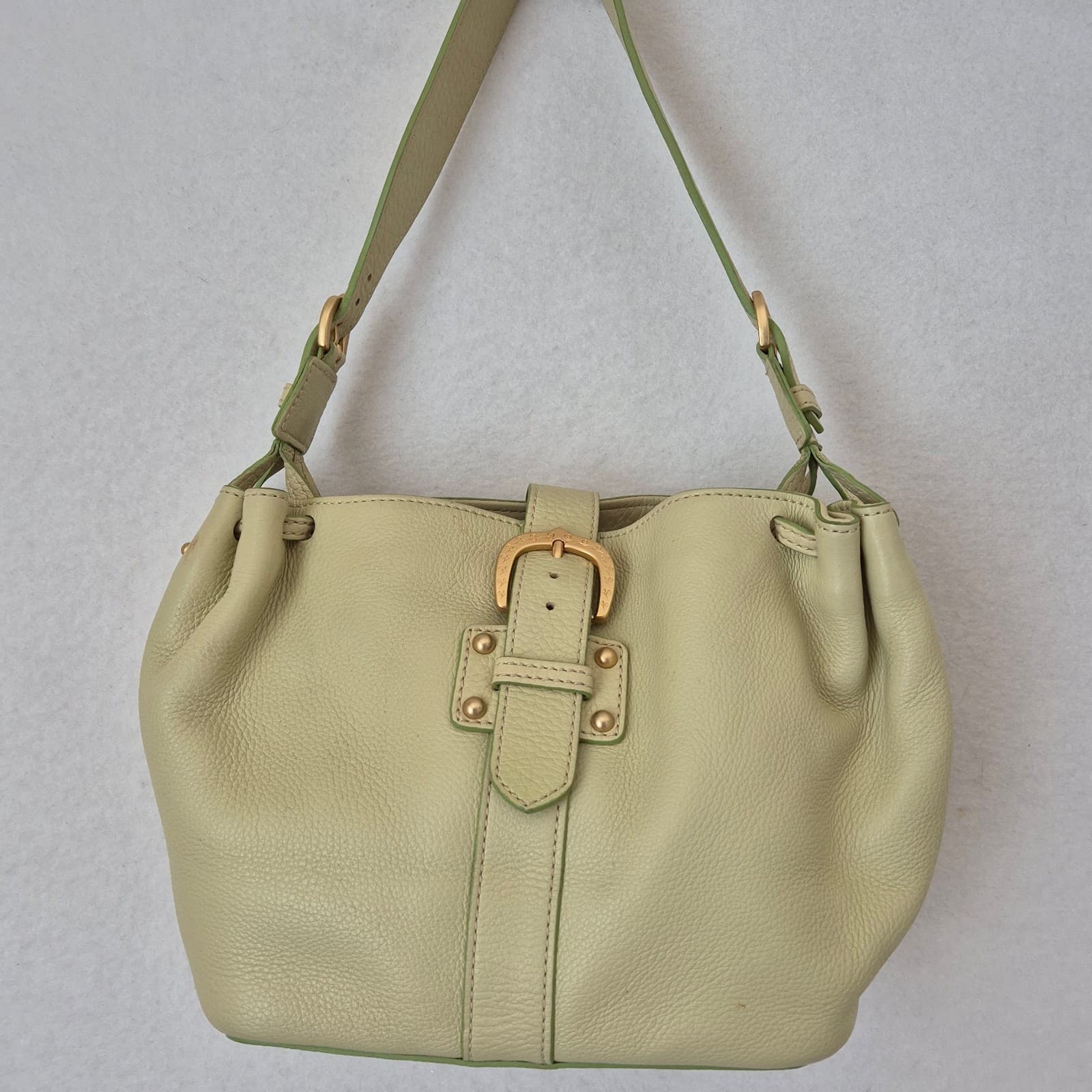 DOONEY & BOURKE Pebbled Leather Shoulder Bag Lime Green Buckle Closure - Thumbnail 2