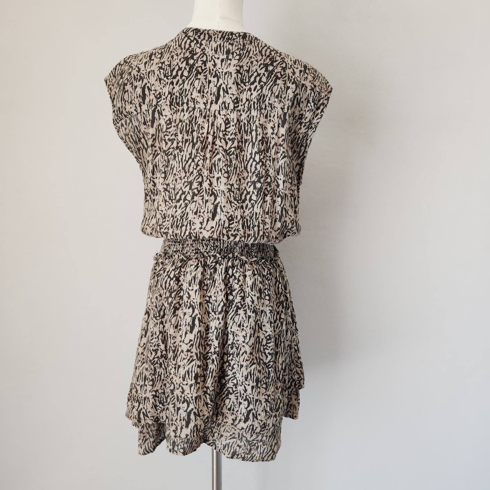 Rails Angelina Linen Blend Mini Dress Smocked-Waist Brown Abstract Texture Sz.XS - Thumbnail 7