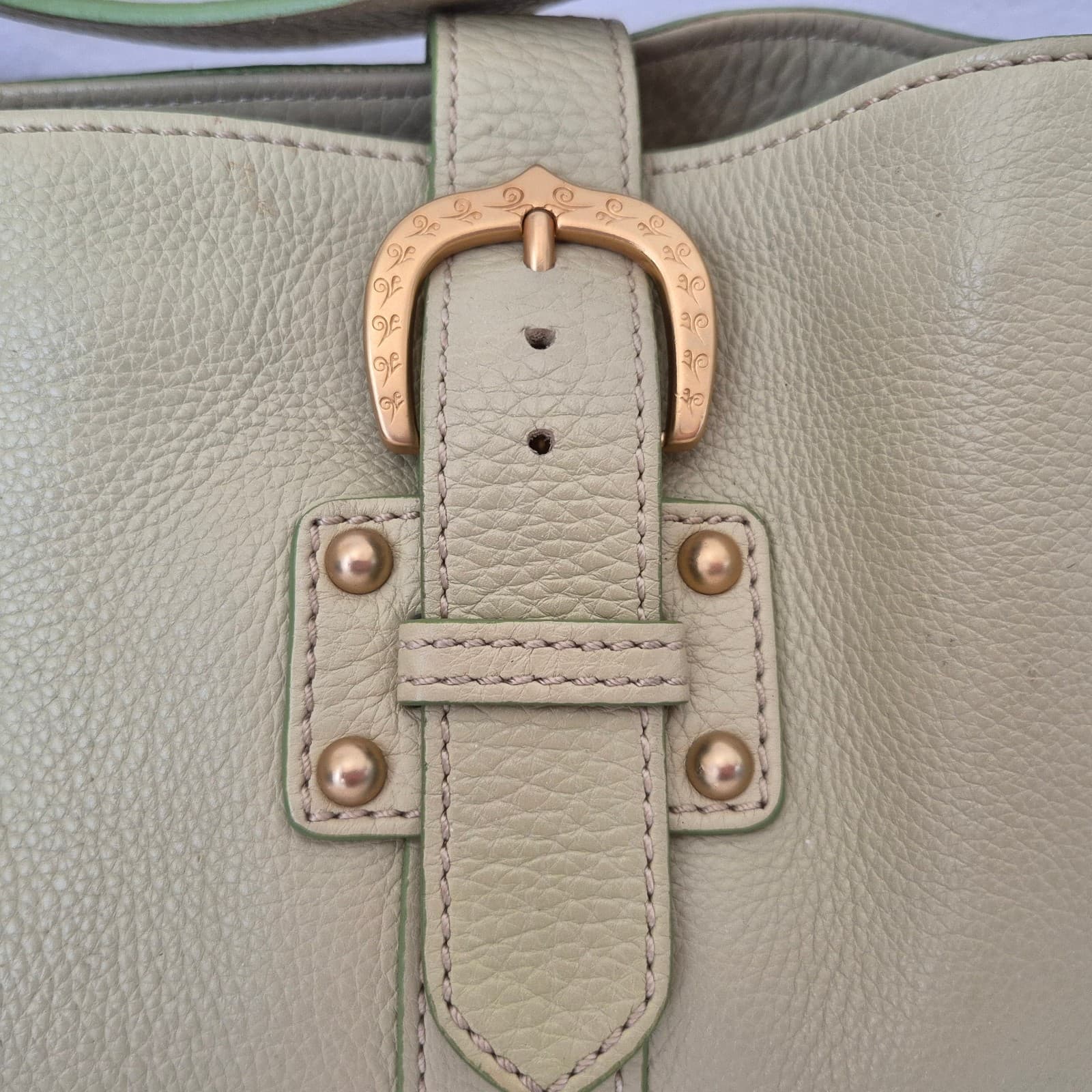 DOONEY & BOURKE Pebbled Leather Shoulder Bag Lime Green Buckle Closure - Thumbnail 3
