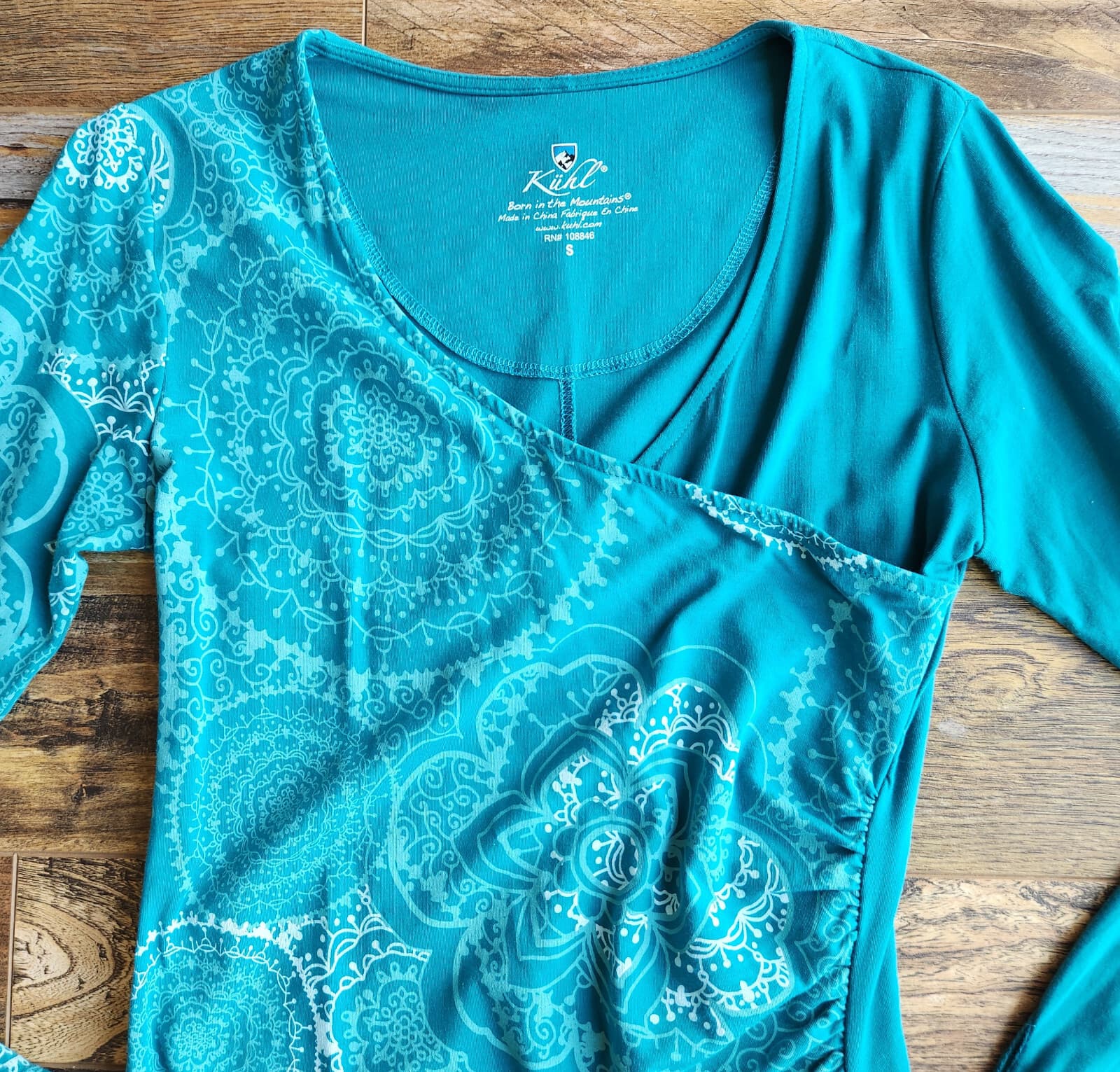 Kuhl Grace Mandala Printed Surplice Dress Long Sleeve Organic Cotton Green Sz.S - Thumbnail 8