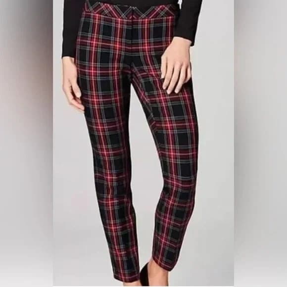 J.Jill Premium Bi-Stetch Plaid Tartan Ankle Pants Zip Pocket Multicolor Women 16 - Thumbnail 4