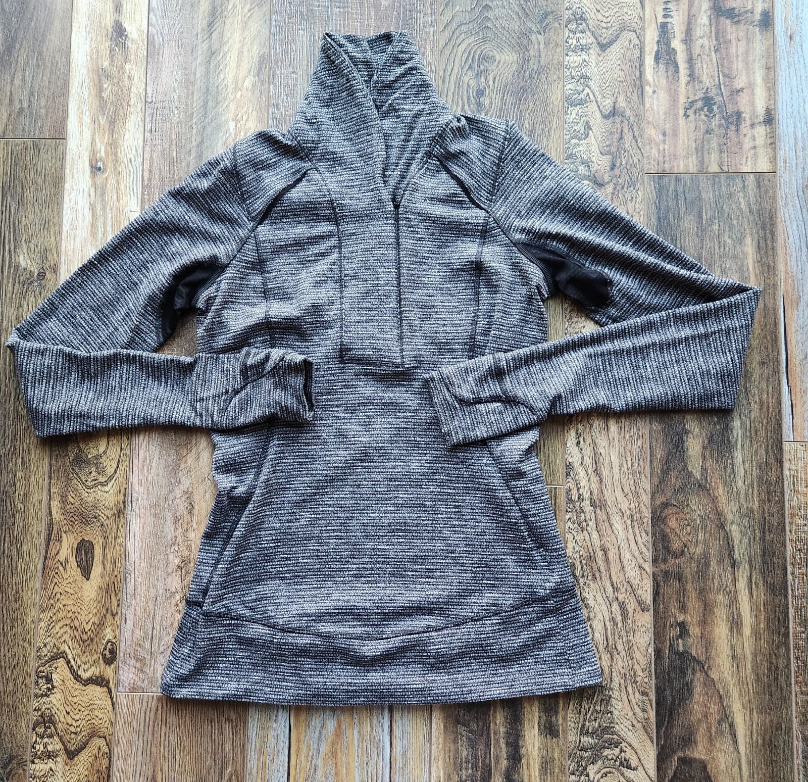 Lululemon Think Fast Pullover Sweatshirt Mini Check Pique Black Heathered Sz.6 - Thumbnail 6