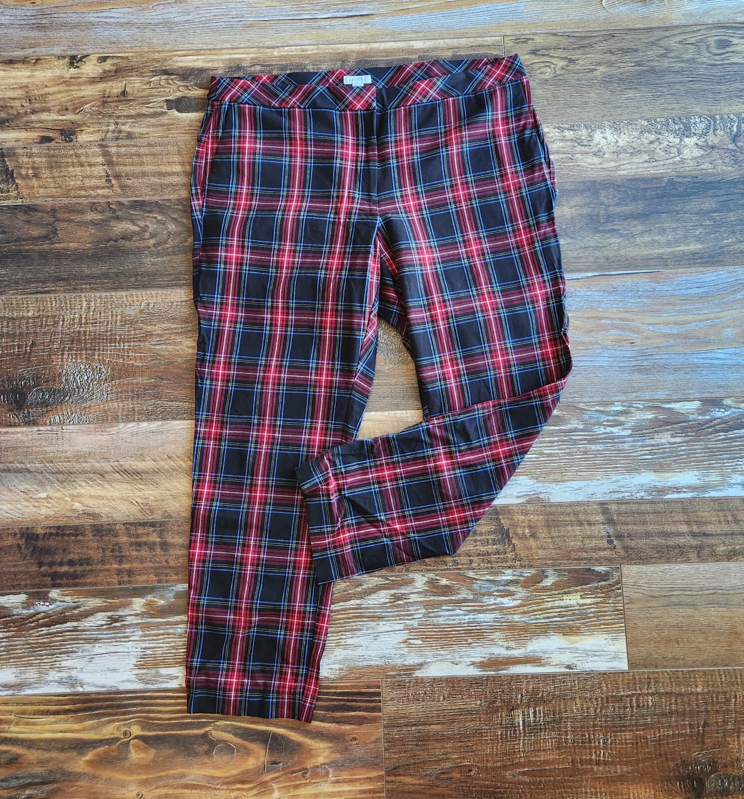 J.Jill Premium Bi-Stetch Plaid Tartan Ankle Pants Zip Pocket Multicolor Women 16 - Thumbnail 5