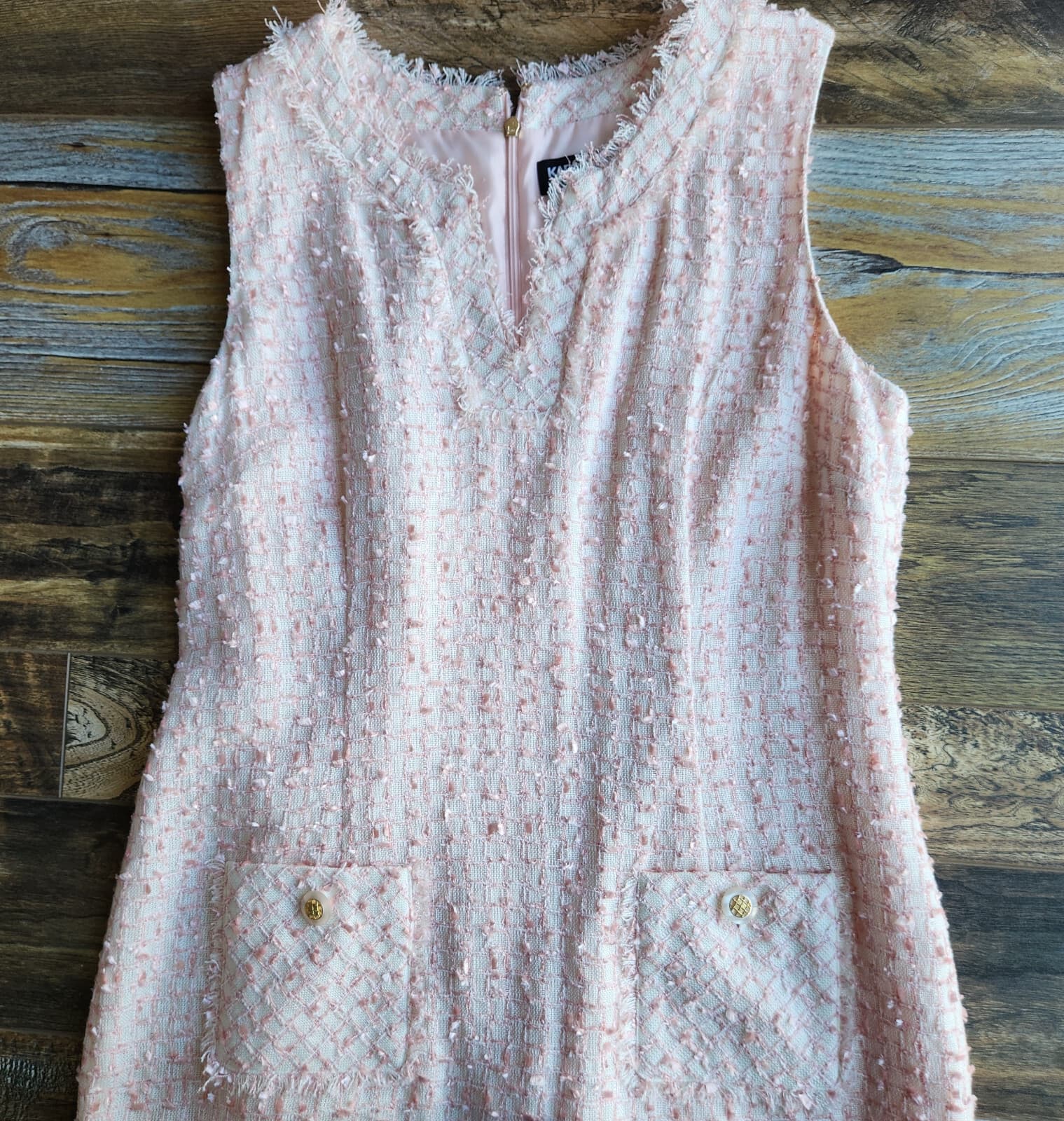 NWoT Karl Lagerfeld Tweed Sheath Dress Sleeveless V-Neck Pocket Pink Sz.12 - Thumbnail 6