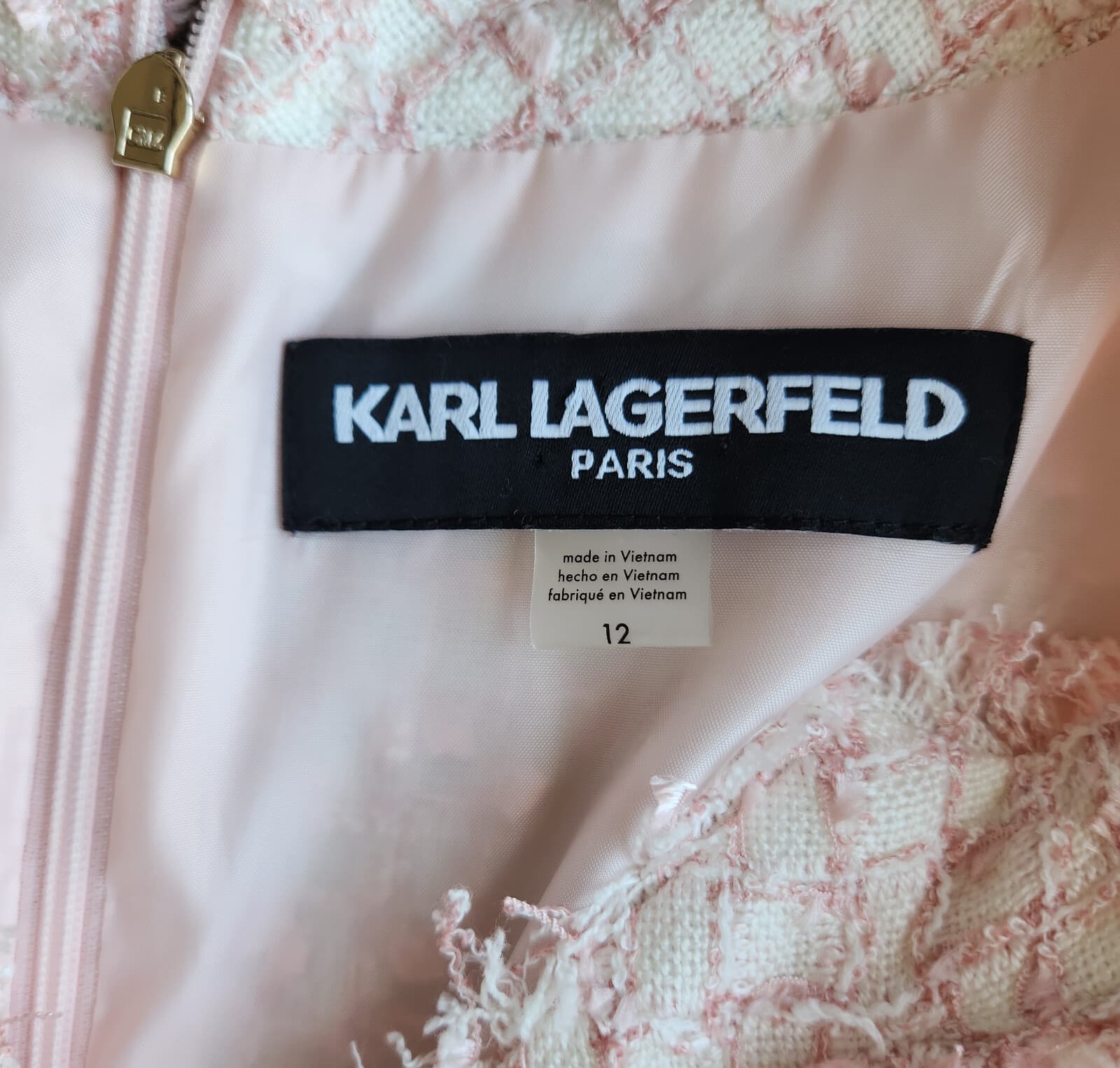 NWoT Karl Lagerfeld Tweed Sheath Dress Sleeveless V-Neck Pocket Pink Sz.12 - Thumbnail 15