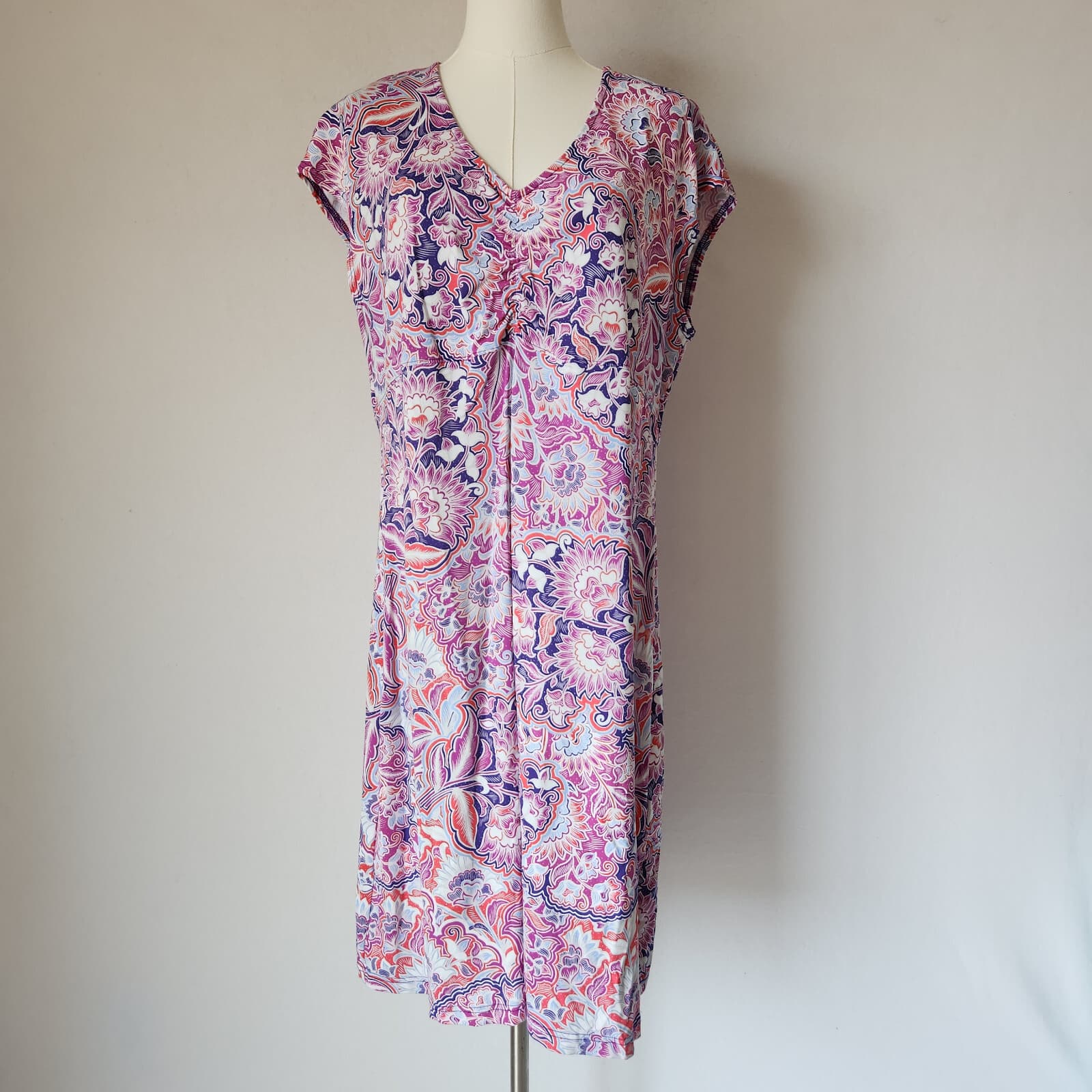 Title Nine Diamalete Floral Athletic Dress Cap Sleeve Zip-Pocket Pink Purple XL - Thumbnail 2