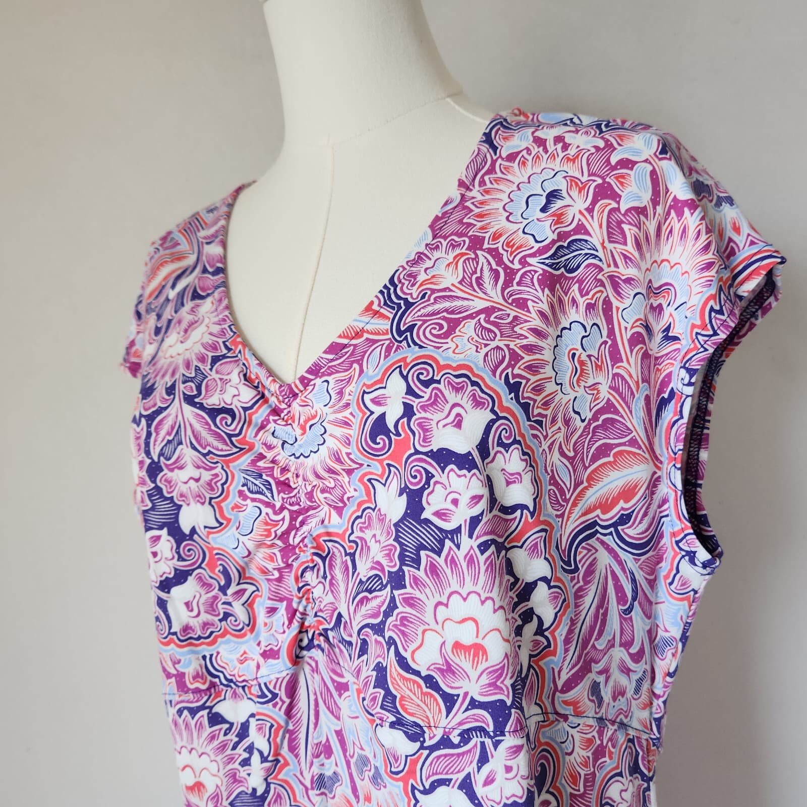 Title Nine Diamalete Floral Athletic Dress Cap Sleeve Zip-Pocket Pink Purple XL - Thumbnail 3
