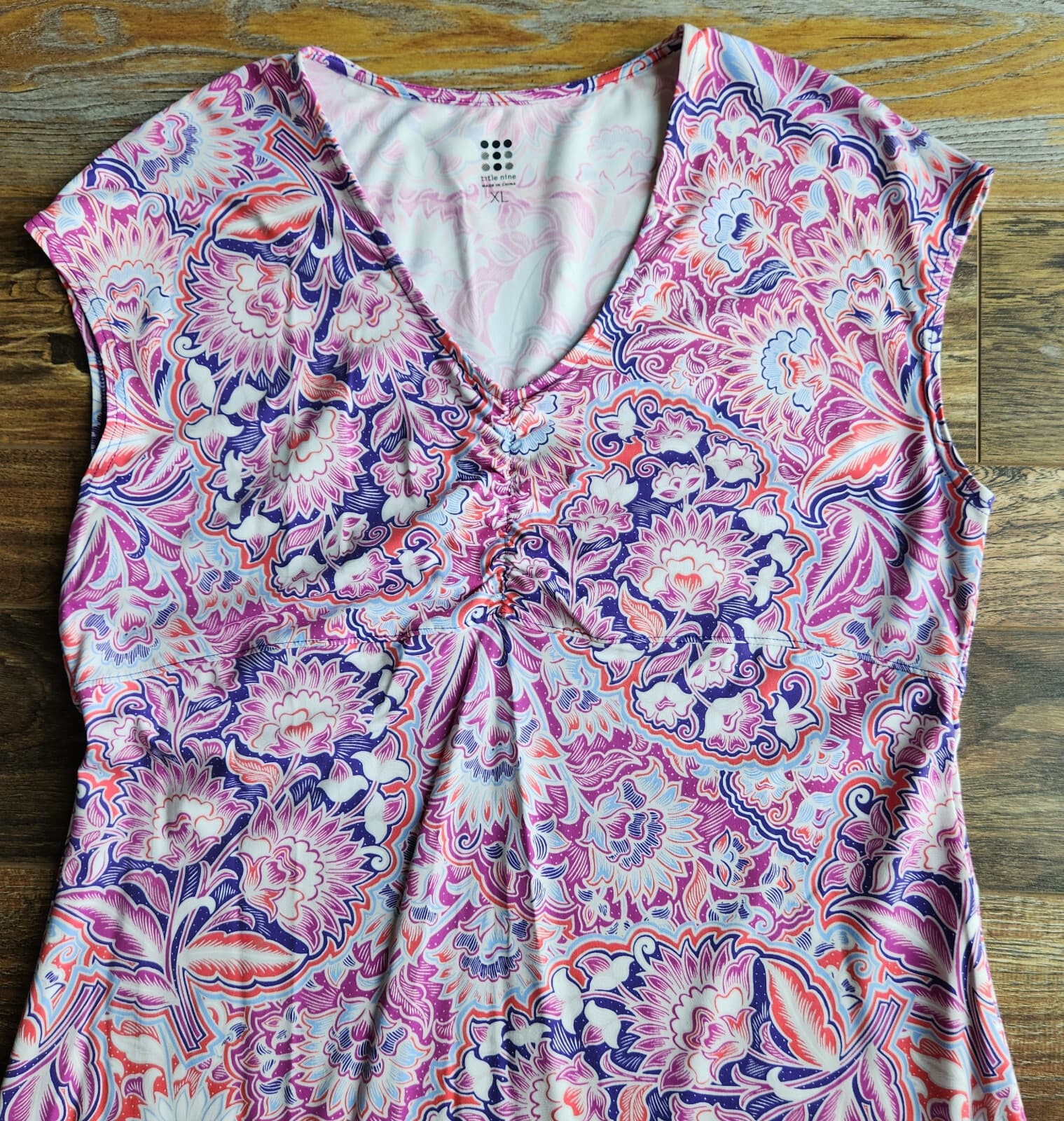 Title Nine Diamalete Floral Athletic Dress Cap Sleeve Zip-Pocket Pink Purple XL - Thumbnail 5