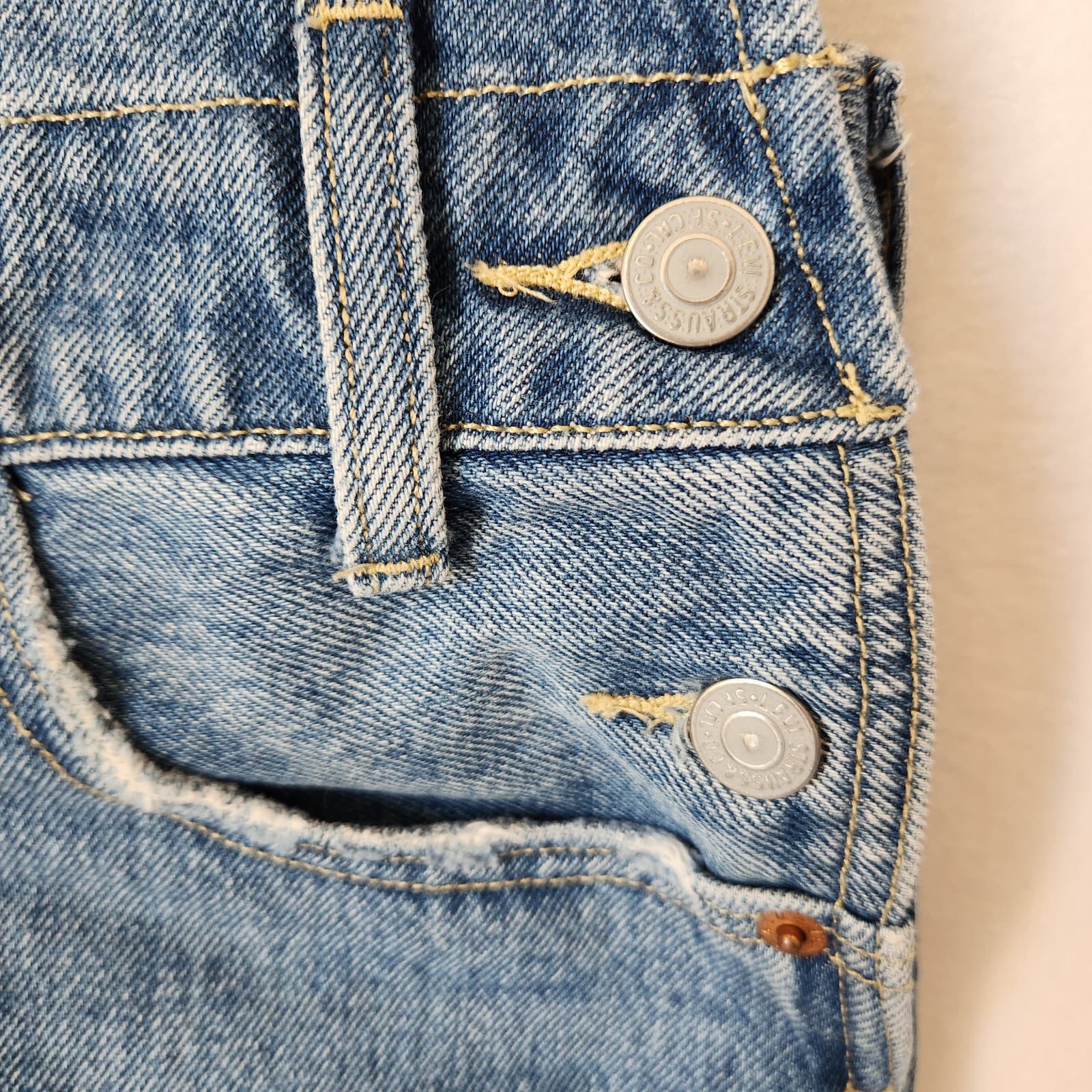 Levi's Distressed Denim Overalls Straight Open-Back Medium Wash Blue Women's S - Thumbnail 6