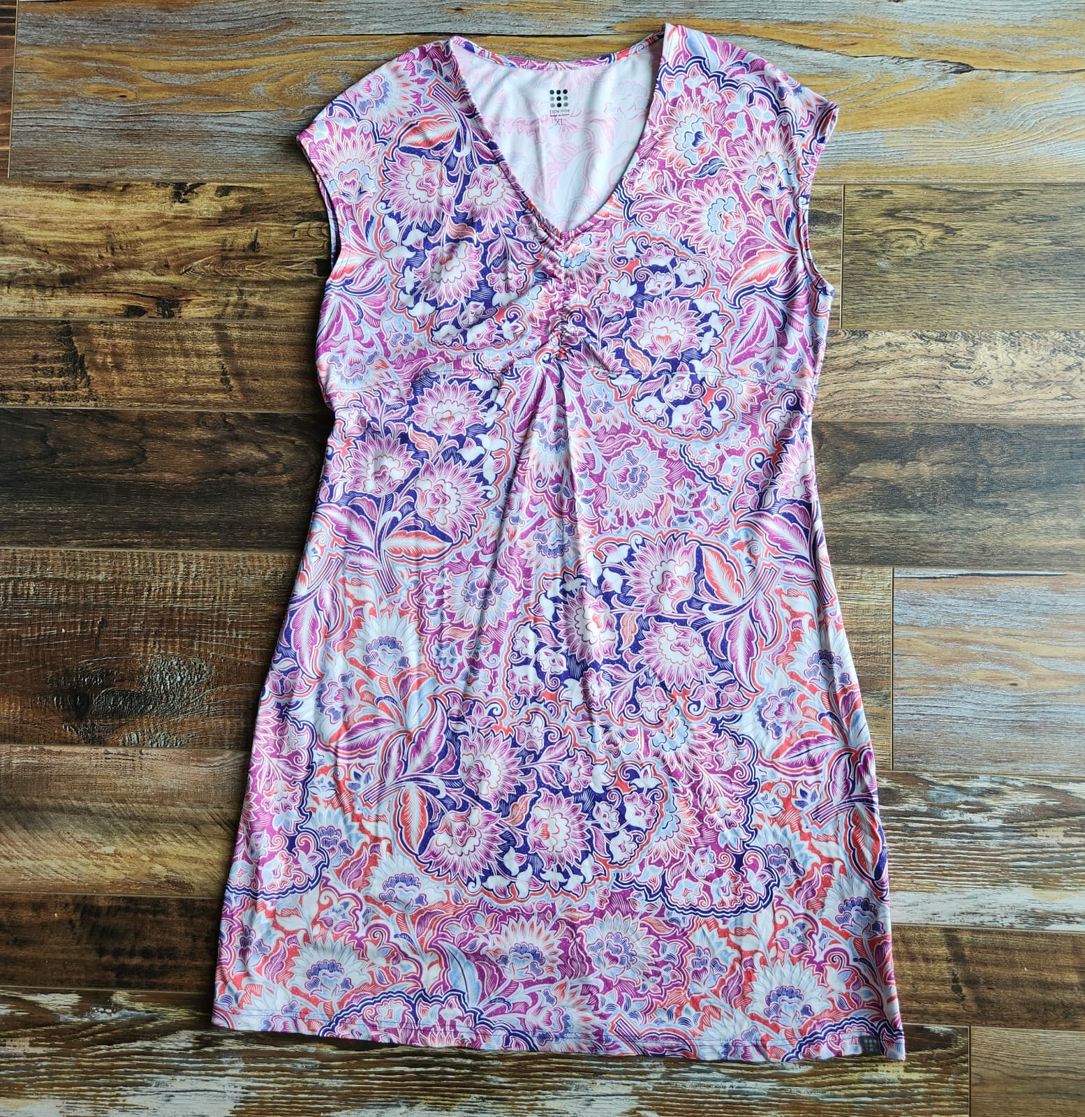 Title Nine Diamalete Floral Athletic Dress Cap Sleeve Zip-Pocket Pink Purple XL - Thumbnail 4