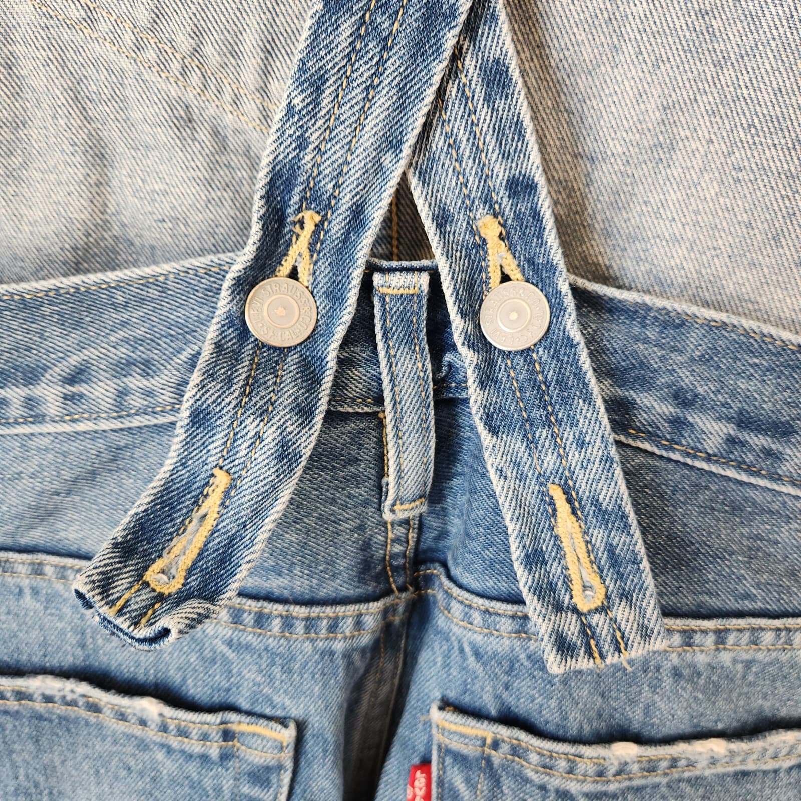 Levi's Distressed Denim Overalls Straight Open-Back Medium Wash Blue Women's S - Thumbnail 8