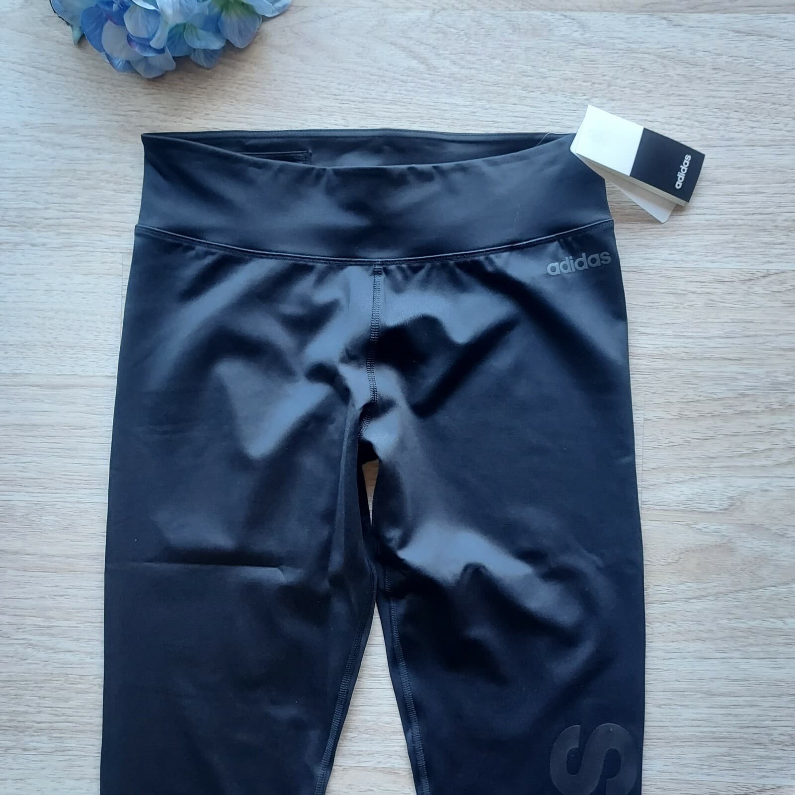 NWT Adidas Activewear Tights Pants Spell Out Inside Pocket Black Women Sz.L $50 - Thumbnail 4