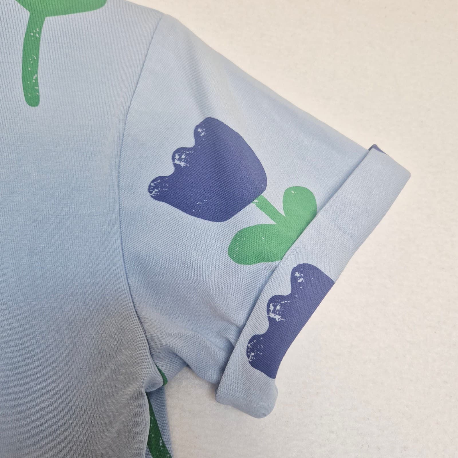 NWT Wynken Bird Blue Onda Tulips Tee-Shirt Snap Short Sleeve Cotton Kids 8Y - Thumbnail 4
