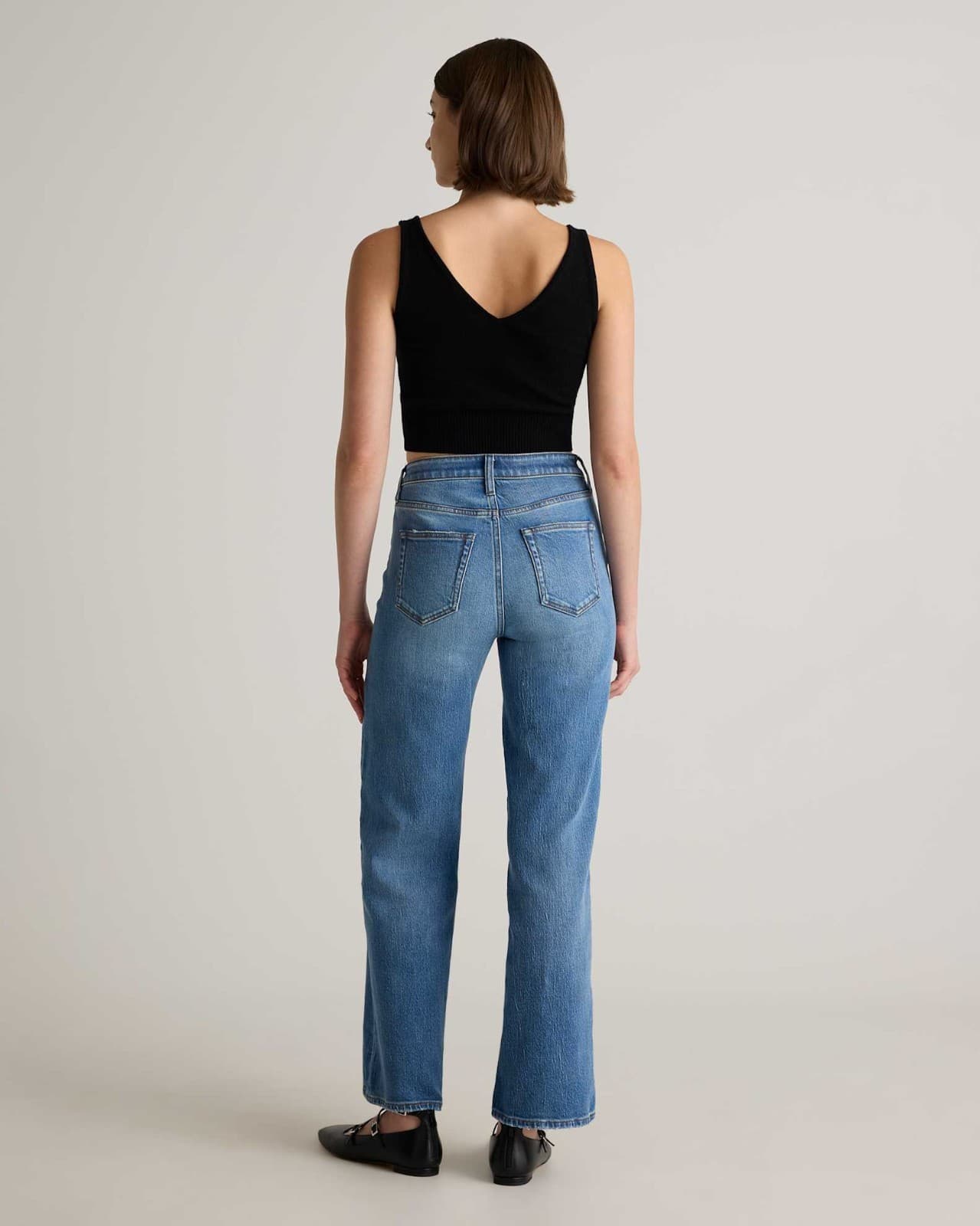 NWT Quince Bella Stretch Relaxed Straight Wide Leg Jeans Organic Cotton Blue 31 - Thumbnail 5