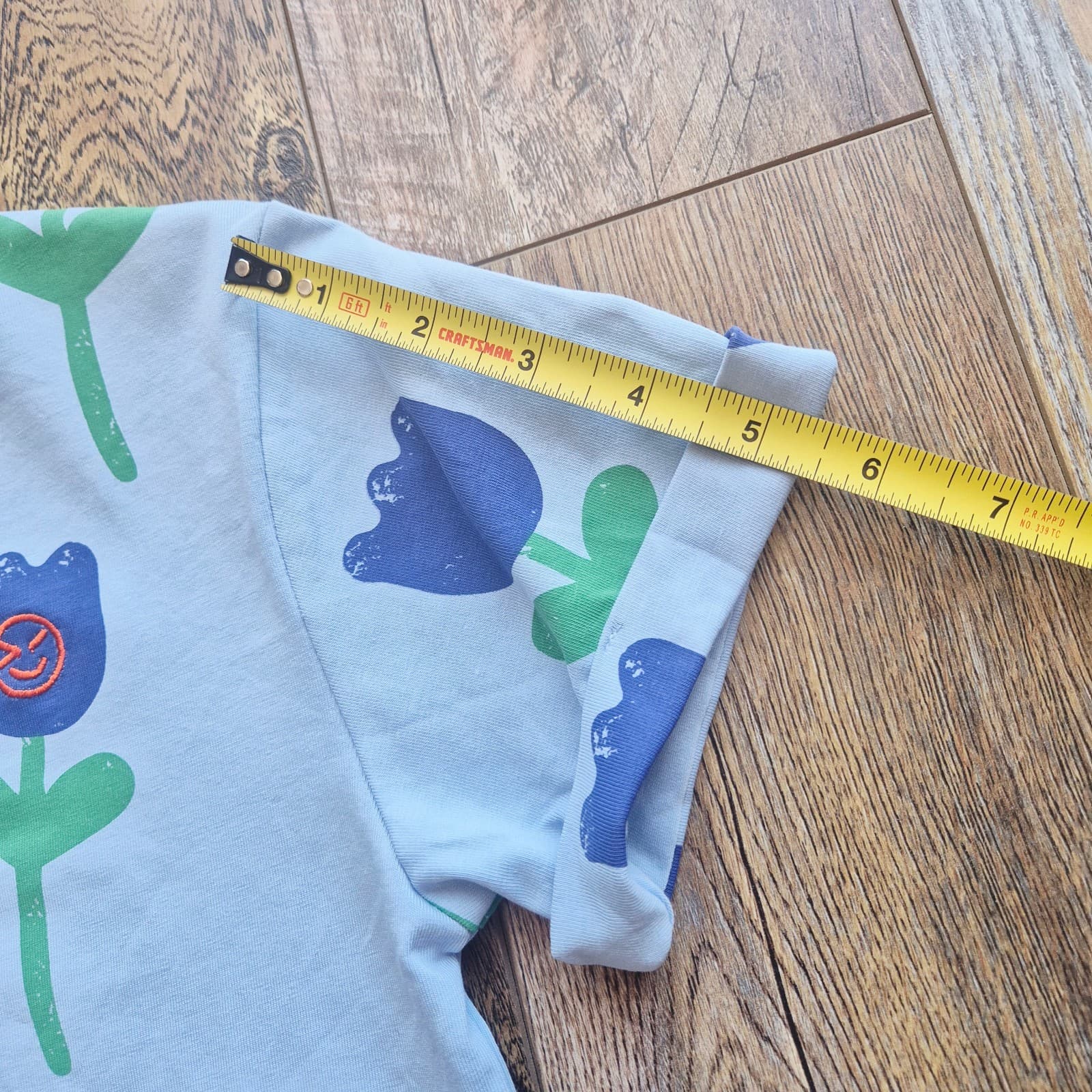 NWT Wynken Bird Blue Onda Tulips Tee-Shirt Snap Short Sleeve Cotton Kids 8Y - Thumbnail 9