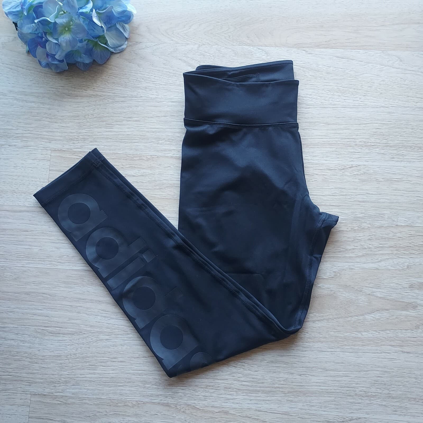 NWT Adidas Activewear Tights Pants Spell Out Inside Pocket Black Women Sz.L $50 - Thumbnail 2