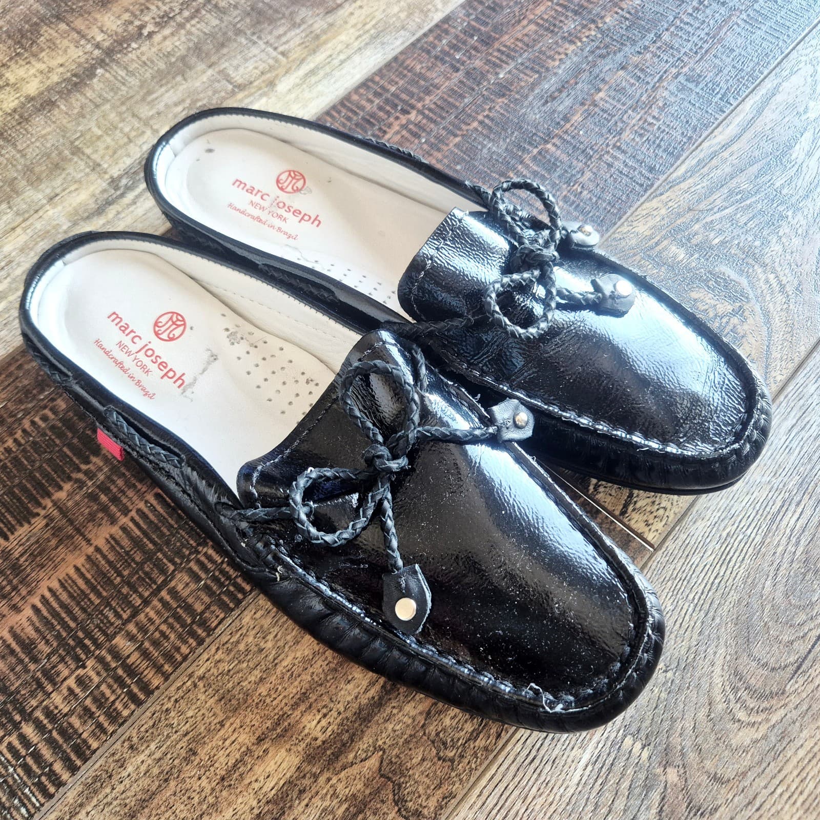 Marc Joseph New York Black Patent Leather Pacific Mule Braided-Bow Cushioned US7 - Thumbnail 4