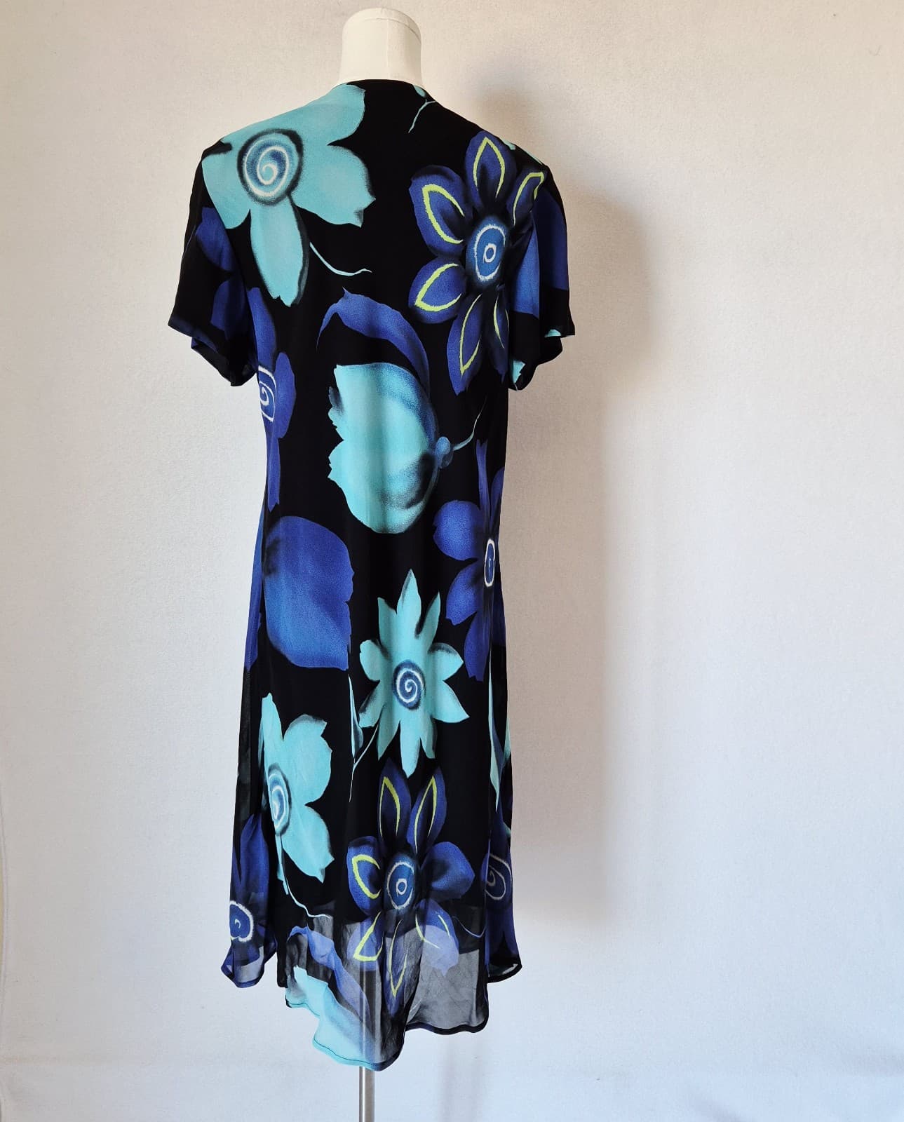 Vintage Jeffrey & Dara Made In USA Rayon Chiffon Floral Midi Shift Dress Sz.16 - Thumbnail 3