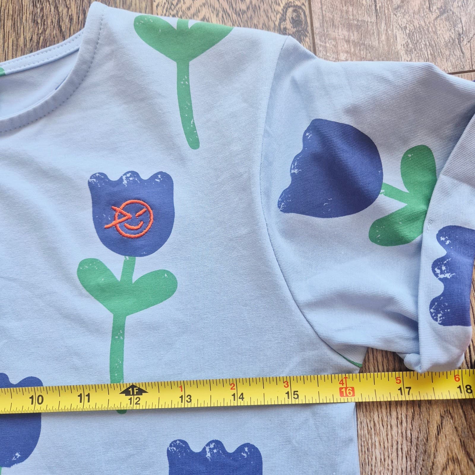 NWT Wynken Bird Blue Onda Tulips Tee-Shirt Snap Short Sleeve Cotton Kids 8Y - Thumbnail 10