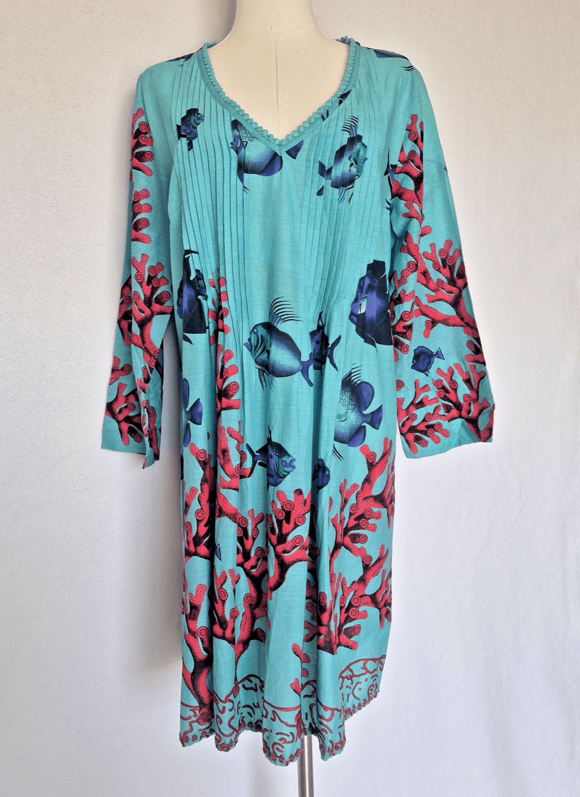 Soft Surroundings Seychelles Coral Embellished Coral-Fish Tunic Blouse Blue Sz.M - Thumbnail 4