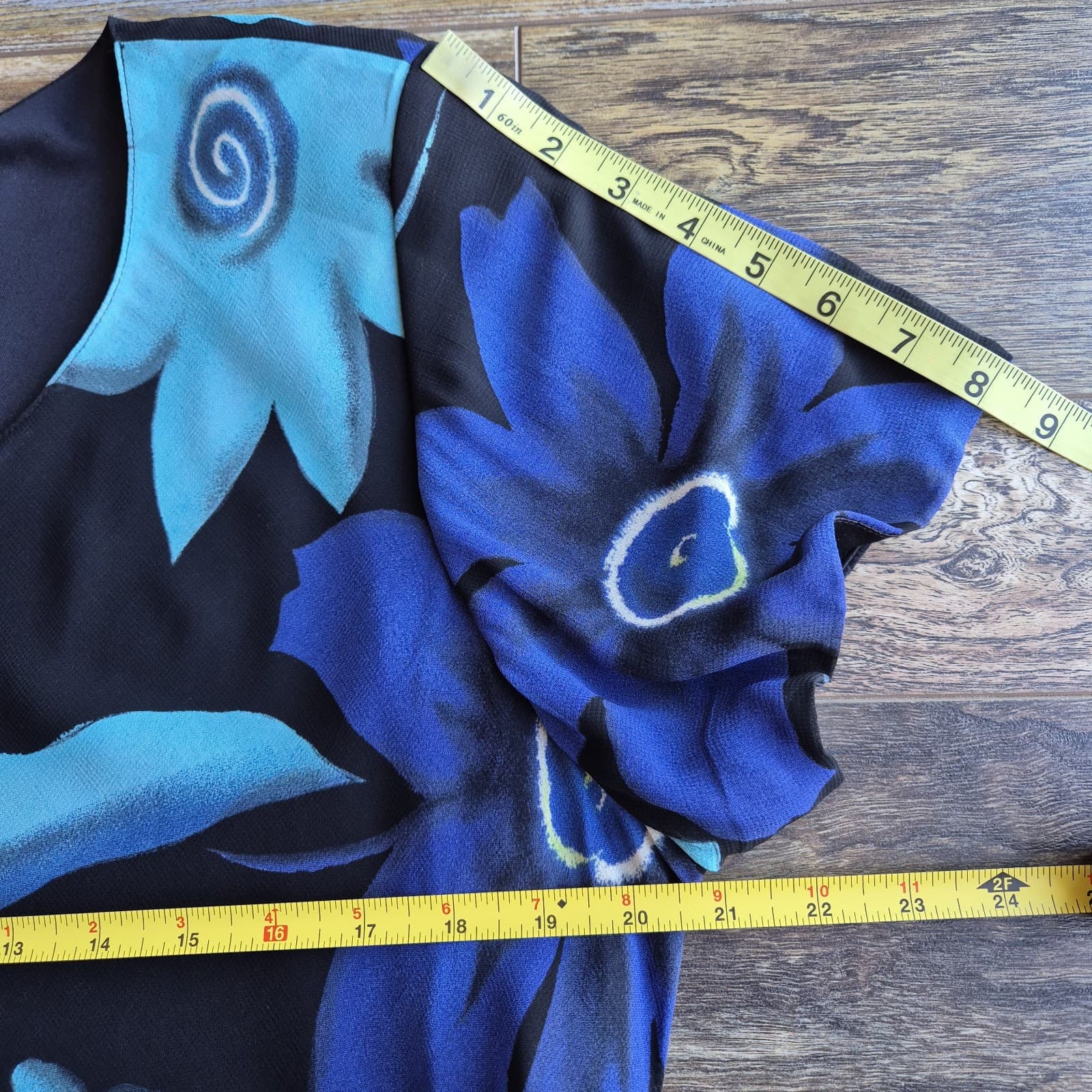 Vintage Jeffrey & Dara Made In USA Rayon Chiffon Floral Midi Shift Dress Sz.16 - Thumbnail 6
