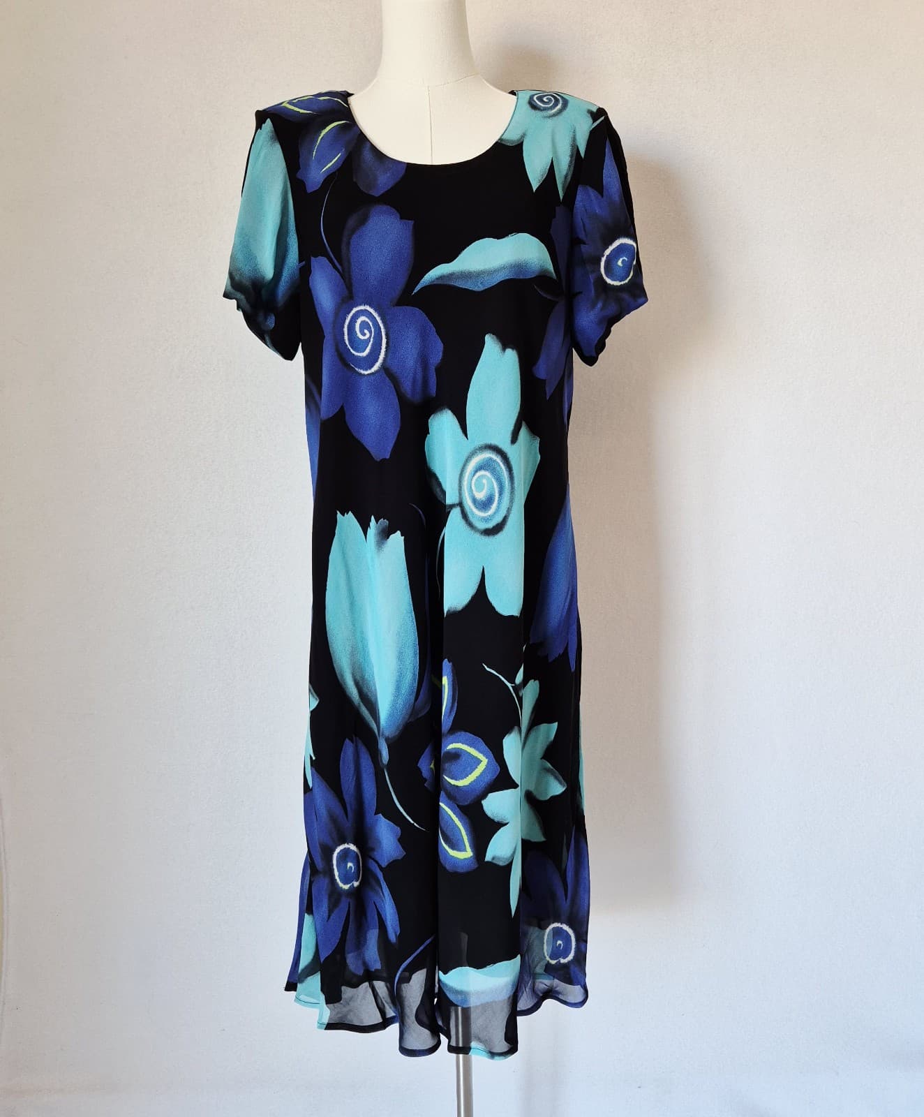 Vintage Jeffrey & Dara Made In USA Rayon Chiffon Floral Midi Shift Dress Sz.16 - Thumbnail 2