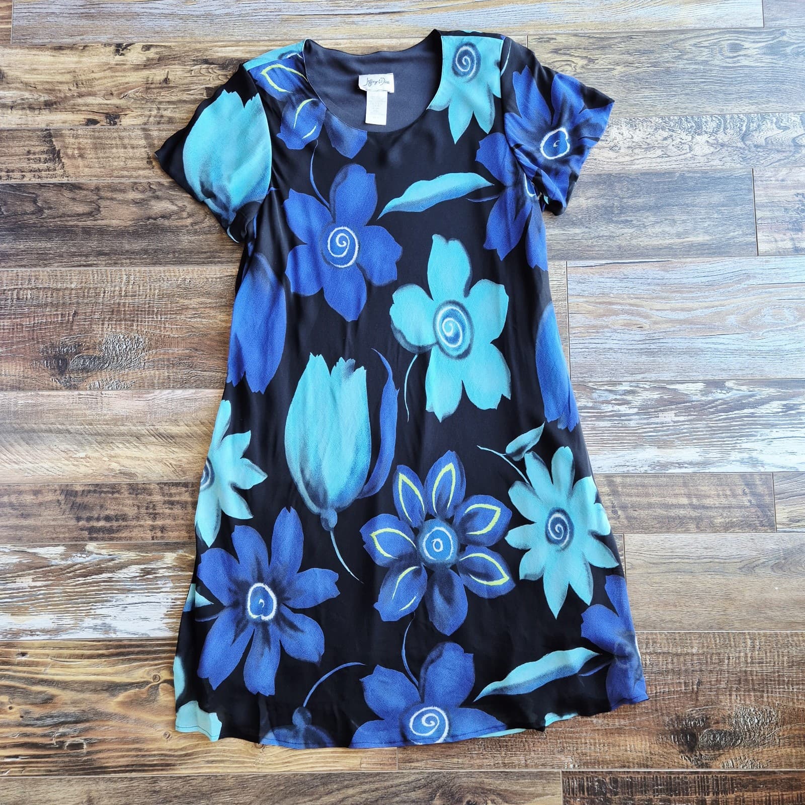 Vintage Jeffrey & Dara Made In USA Rayon Chiffon Floral Midi Shift Dress Sz.16 - Thumbnail 4