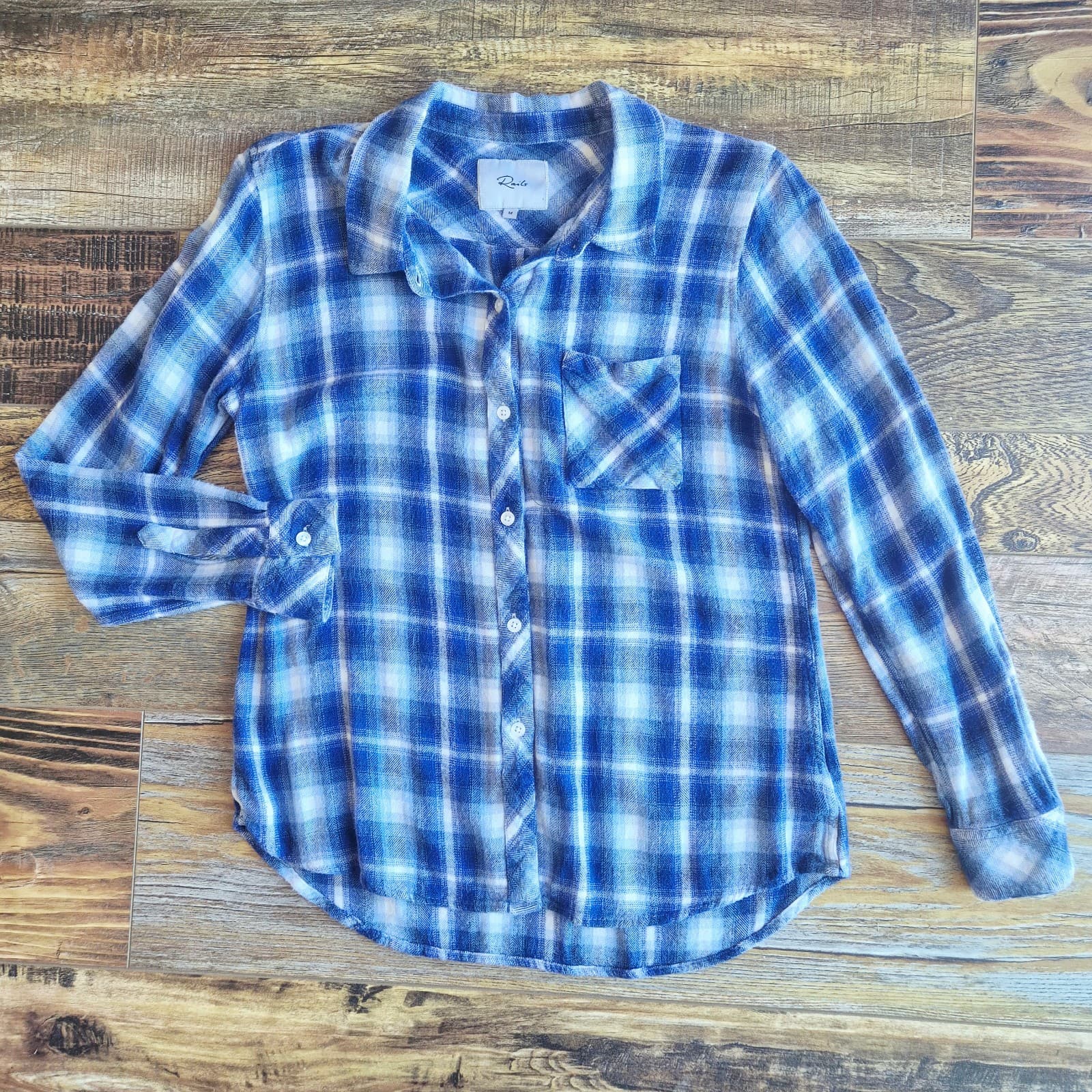 Rails Hunter Patriot Sky Plaid Flannel Button-Up Shirt Long Sleeve Pocket Size M - Thumbnail 3