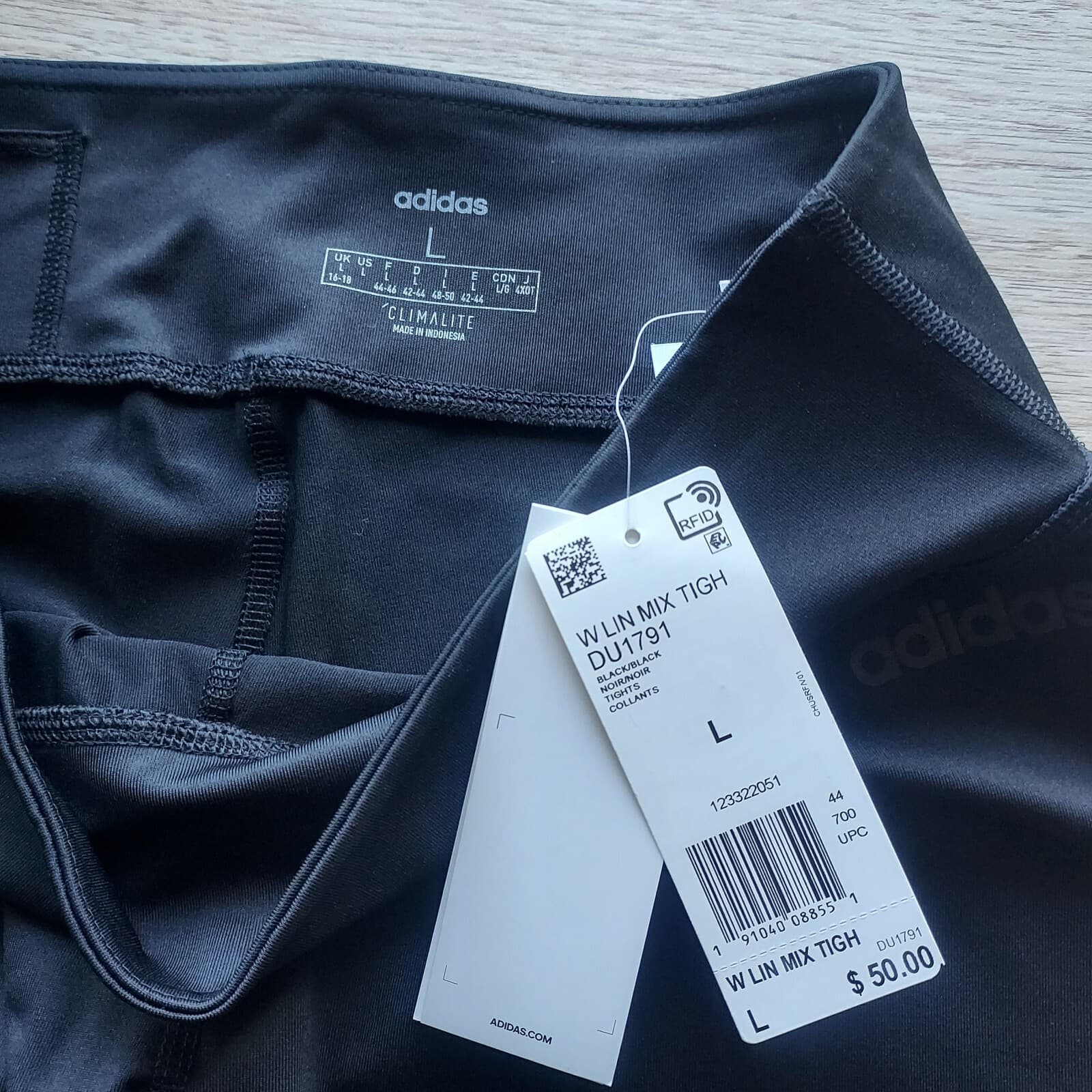 NWT Adidas Activewear Tights Pants Spell Out Inside Pocket Black Women Sz.L $50 - Thumbnail 6