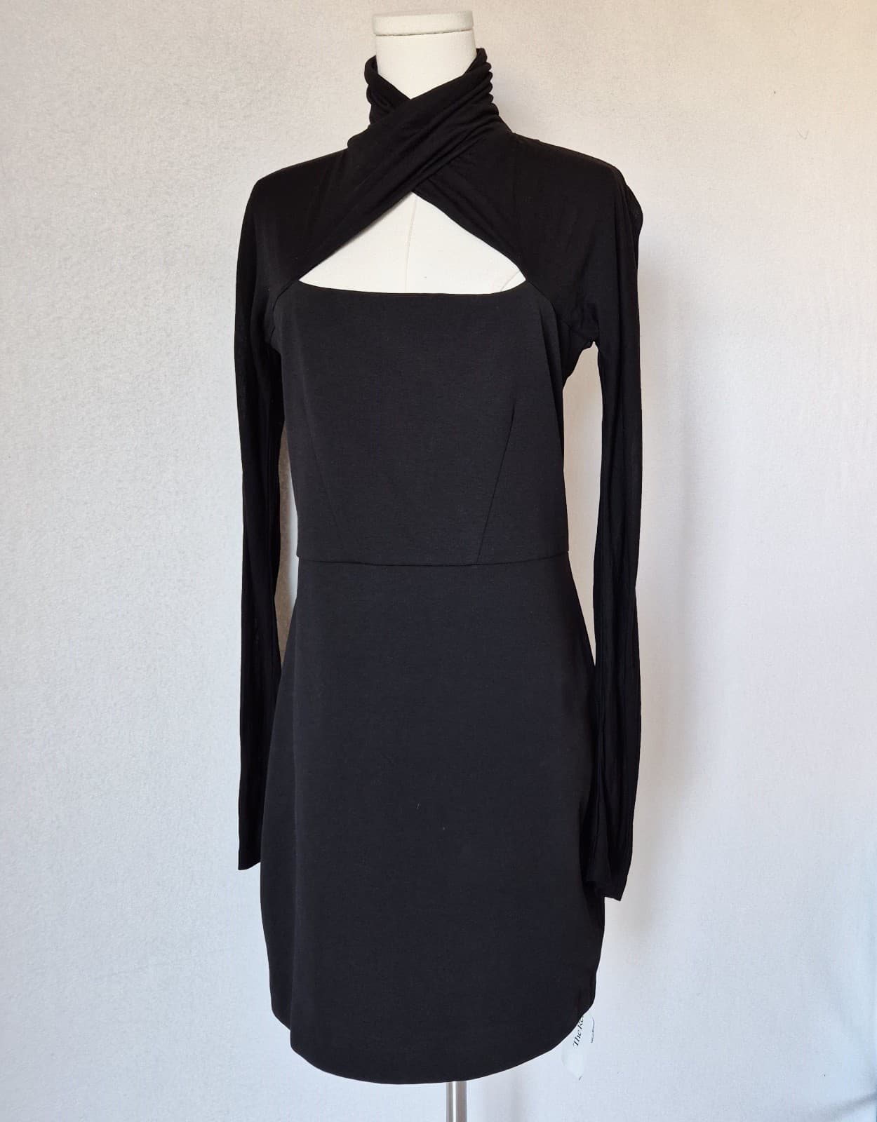 NWT Missoni Cut-Out Turtle-Neck Mini Dress Long Sleeve Cotton Blend Black Sz.L - Thumbnail 2