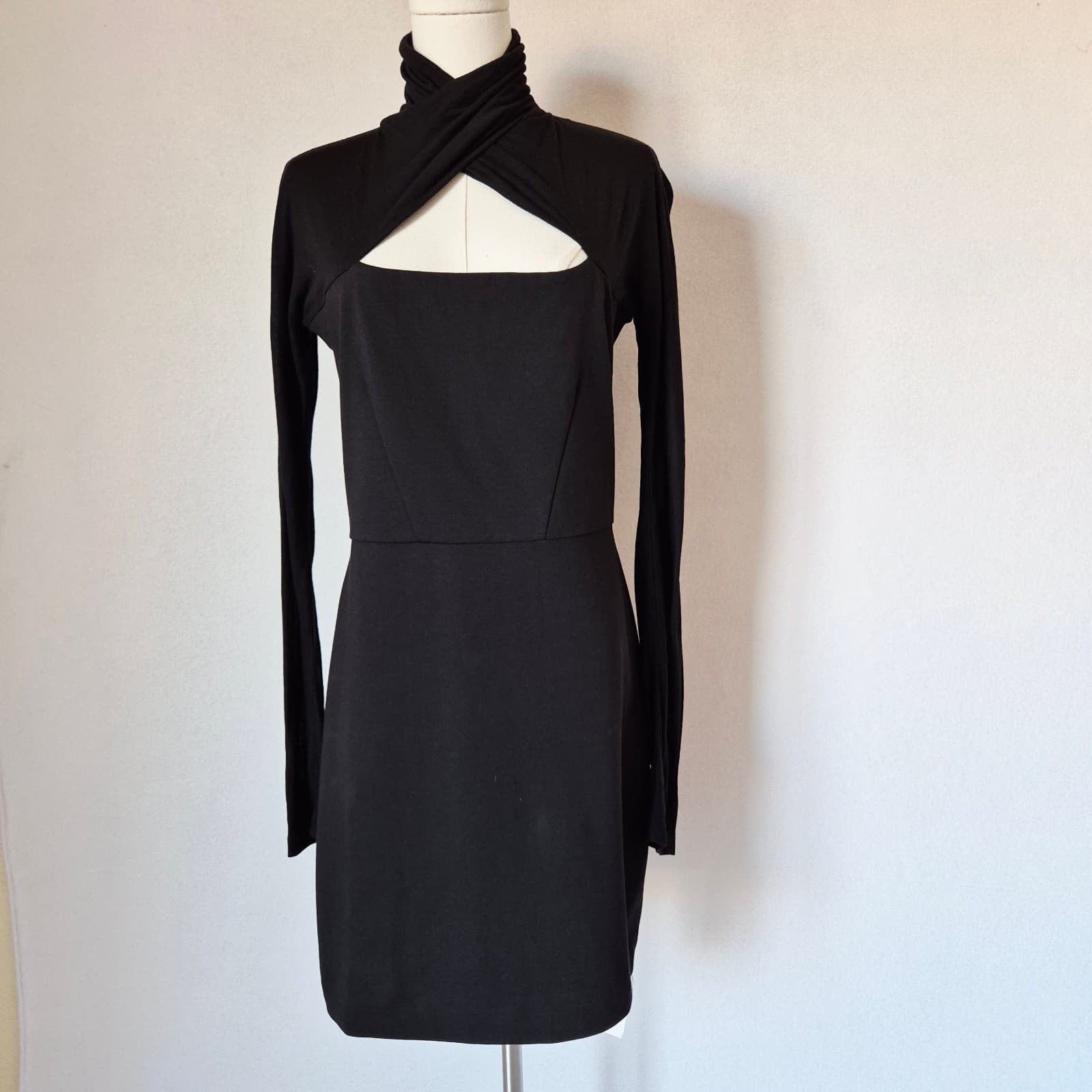 NWT Missoni Cut-Out Turtle-Neck Mini Dress Long Sleeve Cotton Blend Black Sz.L - Thumbnail 4