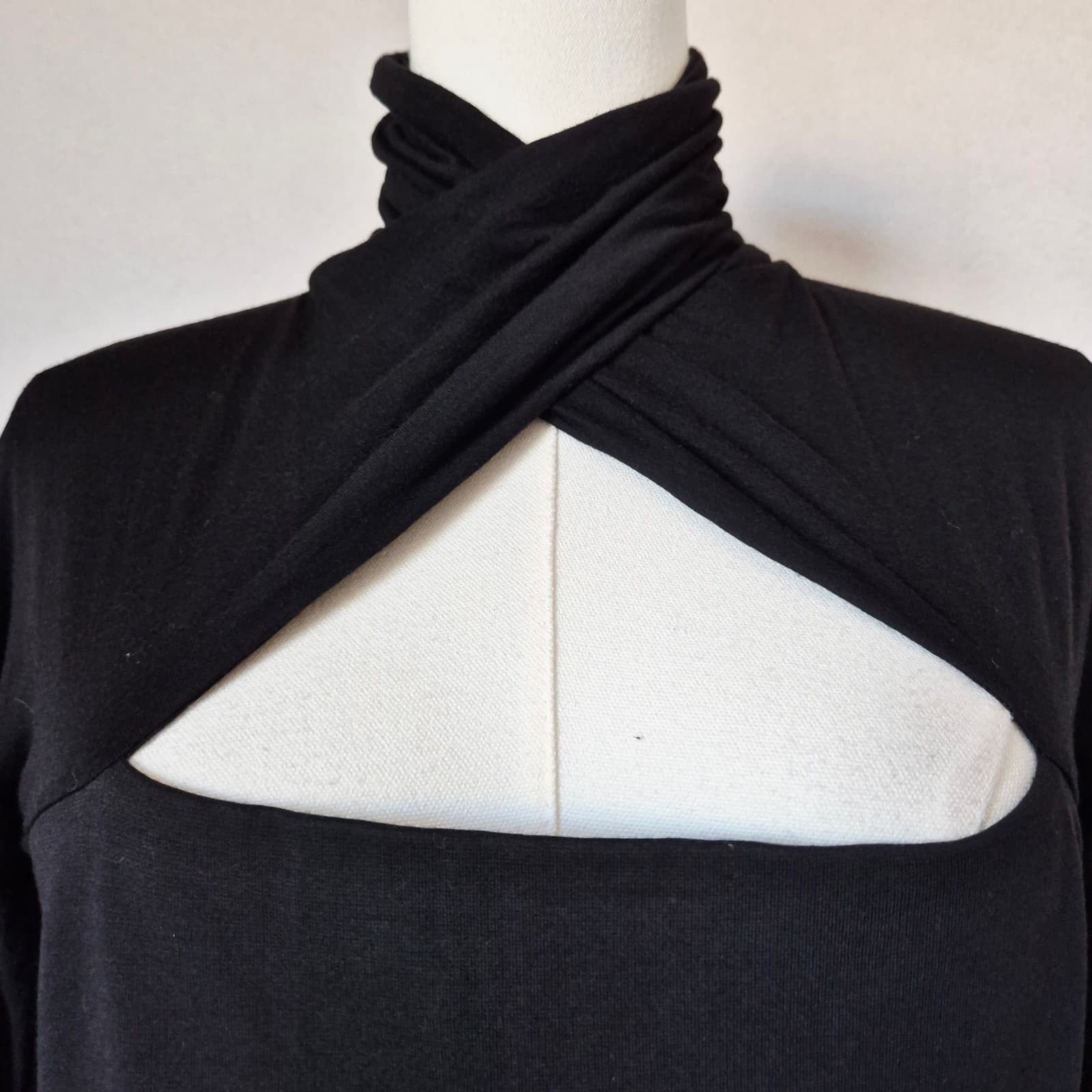 NWT Missoni Cut-Out Turtle-Neck Mini Dress Long Sleeve Cotton Blend Black Sz.L - Thumbnail 5