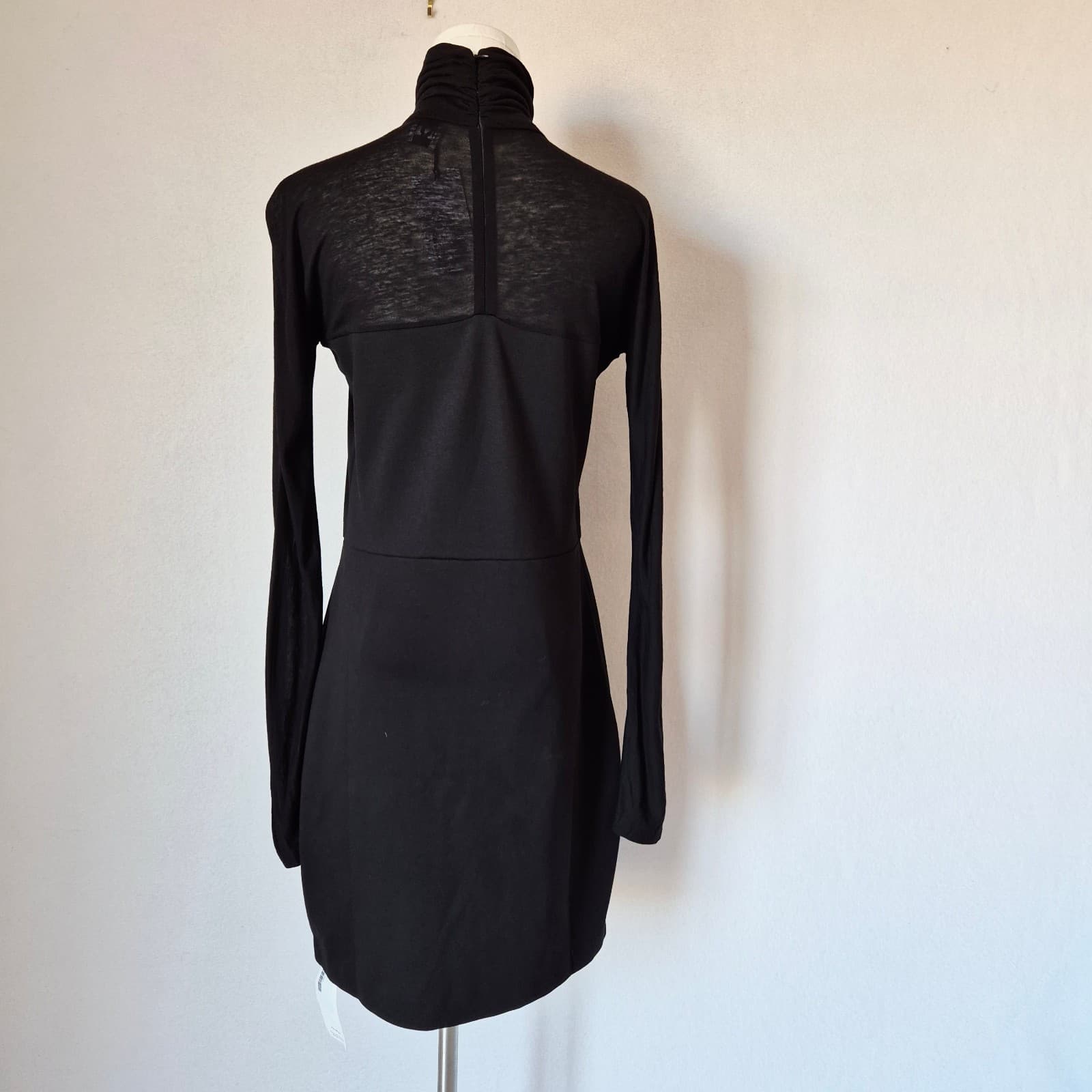 NWT Missoni Cut-Out Turtle-Neck Mini Dress Long Sleeve Cotton Blend Black Sz.L - Thumbnail 6