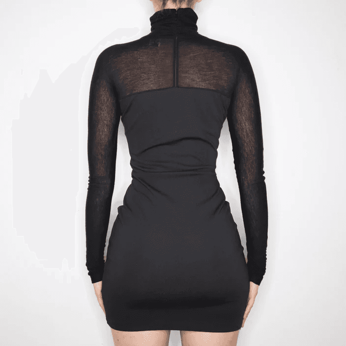 NWT Missoni Cut-Out Turtle-Neck Mini Dress Long Sleeve Cotton Blend Black Sz.L - Thumbnail 7