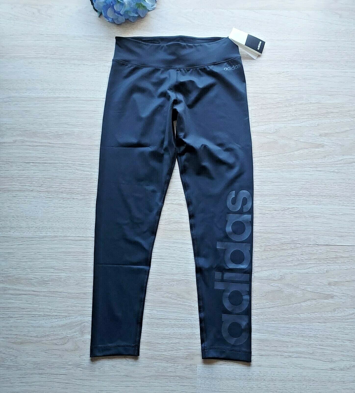 NWT Adidas Activewear Tights Pants Spell Out Inside Pocket Black Women Sz.L $50