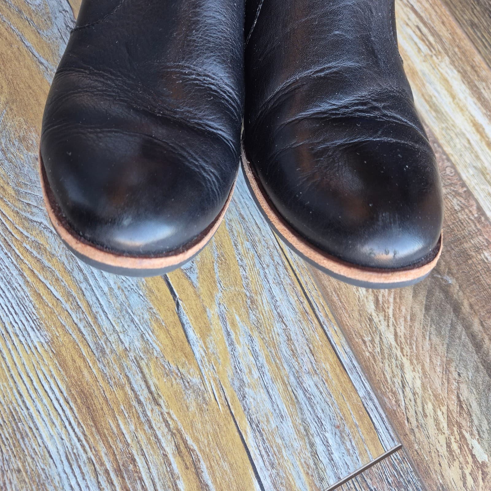 Kork-Ease Skye Black Leather Ankle Booties 1.5" Stacked-Heel Back Zipper US 10M - Thumbnail 7