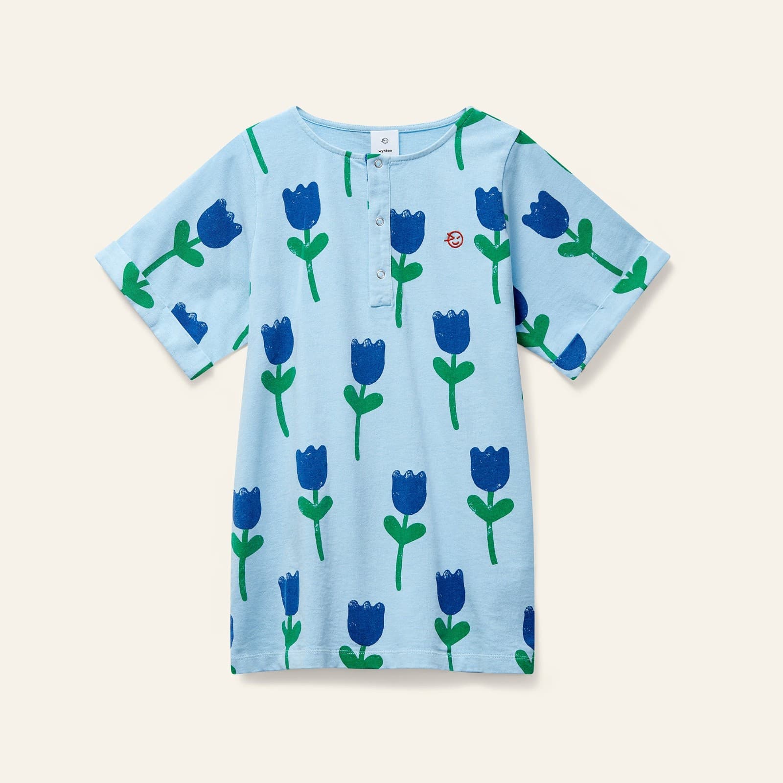 NWT Wynken Bird Blue Onda Tulips Tee-Shirt Snap Short Sleeve Cotton Kids 8Y - Thumbnail 2