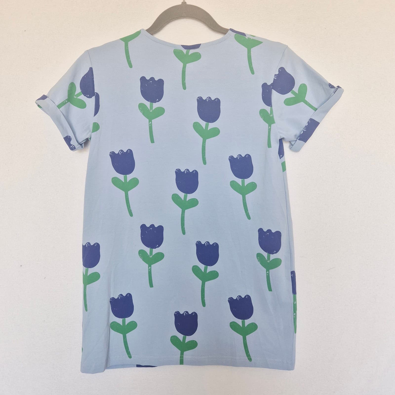 NWT Wynken Bird Blue Onda Tulips Tee-Shirt Snap Short Sleeve Cotton Kids 8Y - Thumbnail 5
