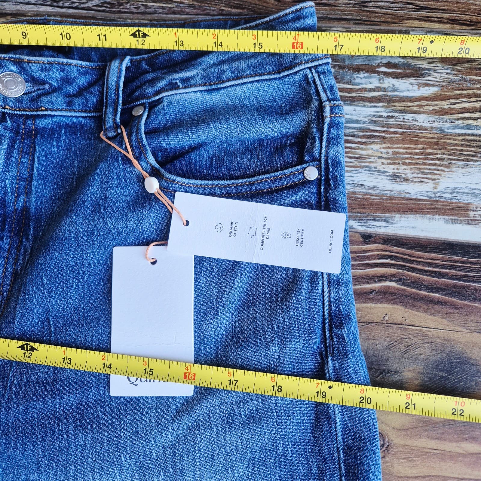 NWT Quince Bella Stretch Relaxed Straight Wide Leg Jeans Organic Cotton Blue 31 - Thumbnail 11