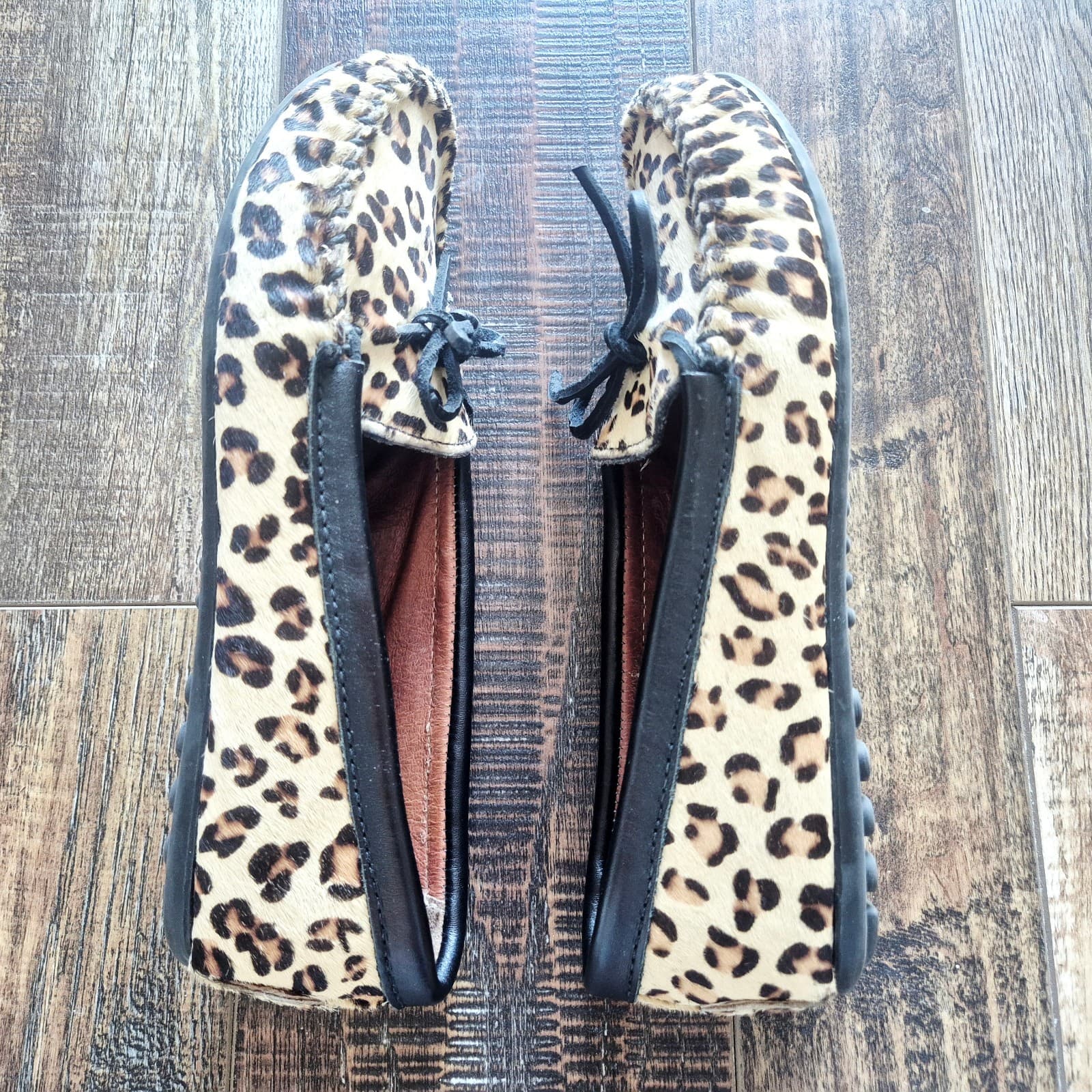 Minnetonka Leopard Leahter Dyed Calf Hair Moccasins Loafer Slip-On Women's US8 - Thumbnail 8