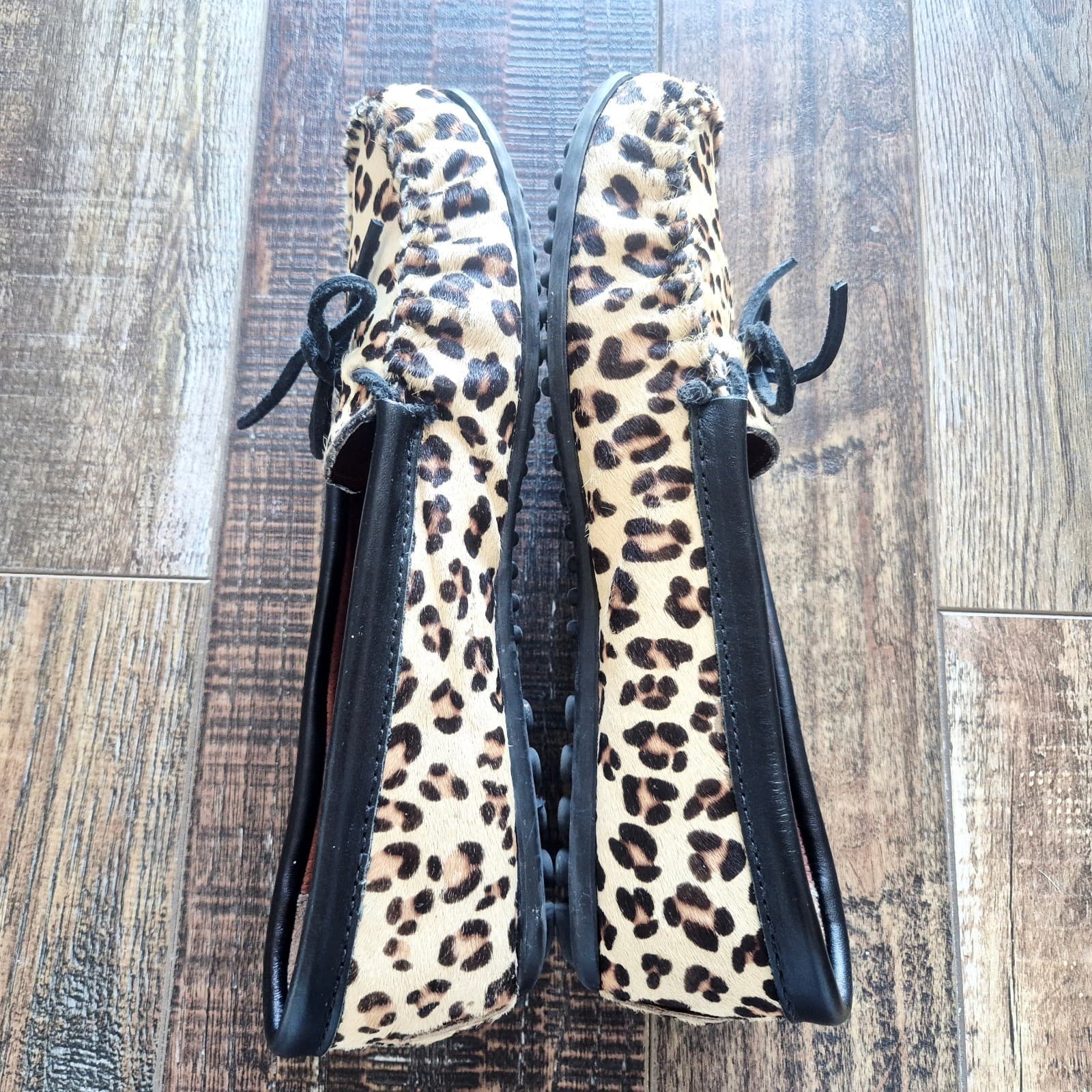 Minnetonka Leopard Leahter Dyed Calf Hair Moccasins Loafer Slip-On Women's US8 - Thumbnail 9
