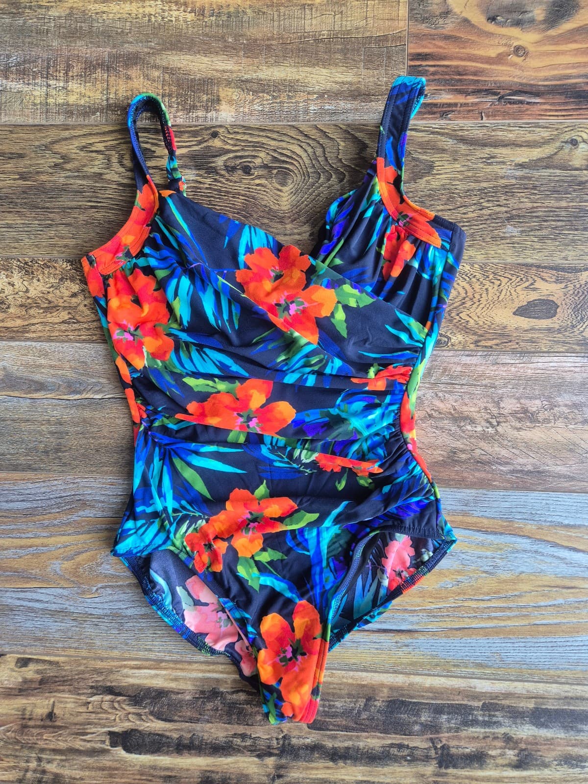 Miraclesuit Midnight Samoan Sunset Sanibel One Piece Swimsuit Ruched Slim Sz.12 - Thumbnail 6