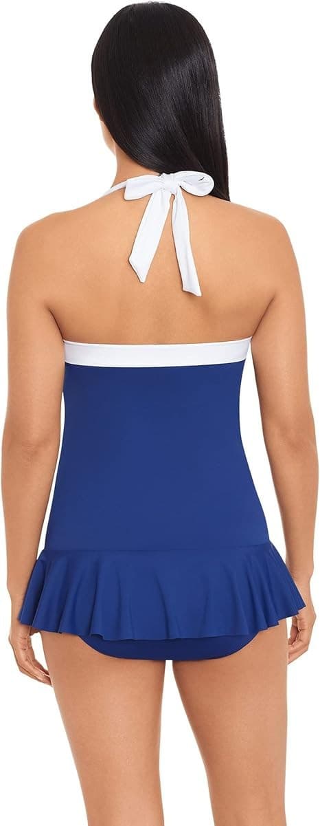 Lauren Ralph Lauren Bel Air Skirted Bandeau One-Piece Swimsuit Ruched Blue Sz.14 - Thumbnail 7