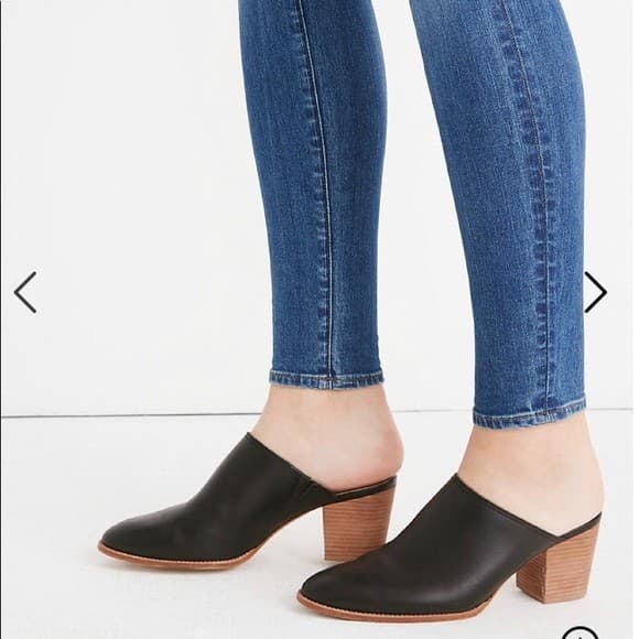 Madewell Harper Black Leather Mules 3" Stacked Heels Cushioned Women's 8.5 J8560 - Thumbnail 3