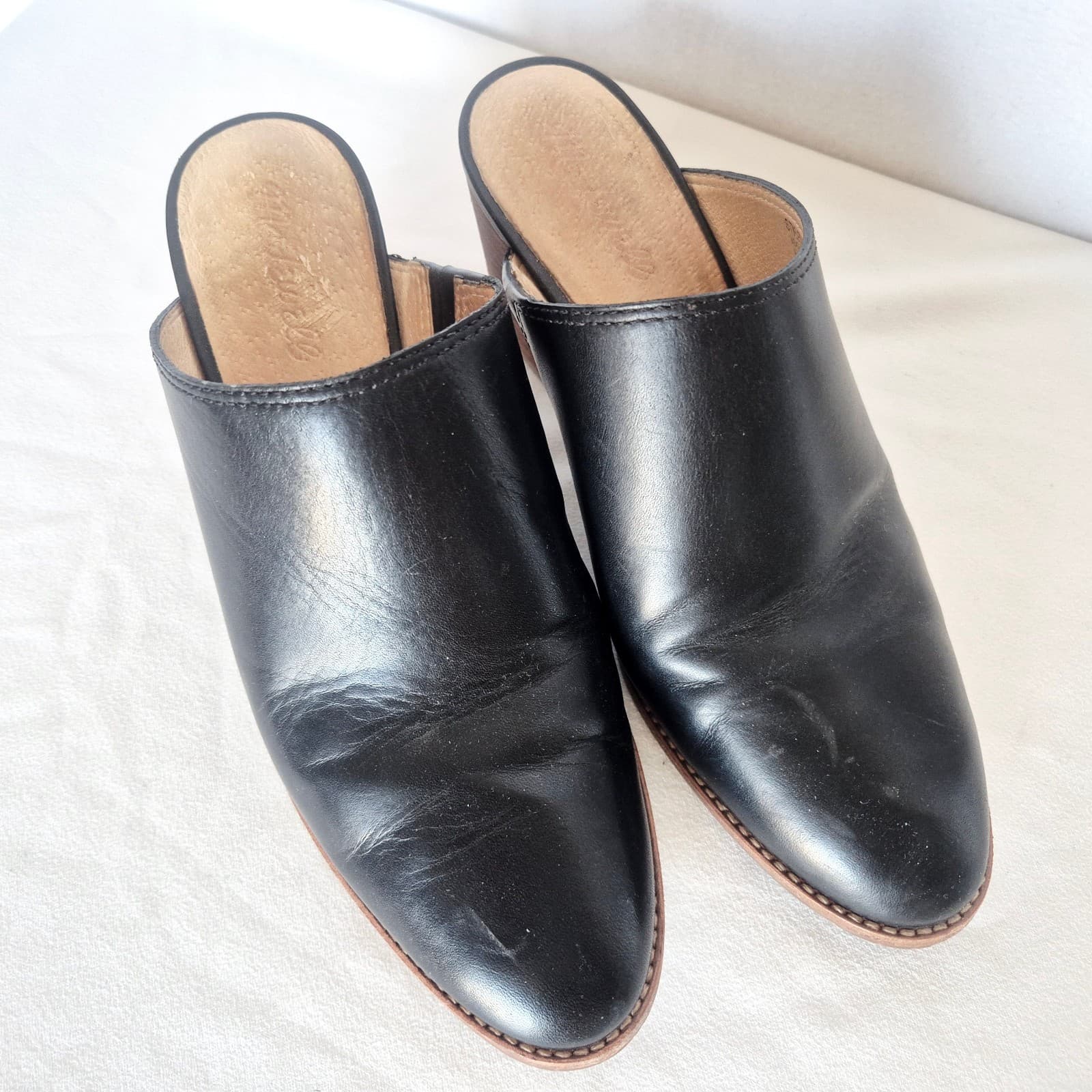Madewell Harper Black Leather Mules 3" Stacked Heels Cushioned Women's 8.5 J8560 - Thumbnail 5