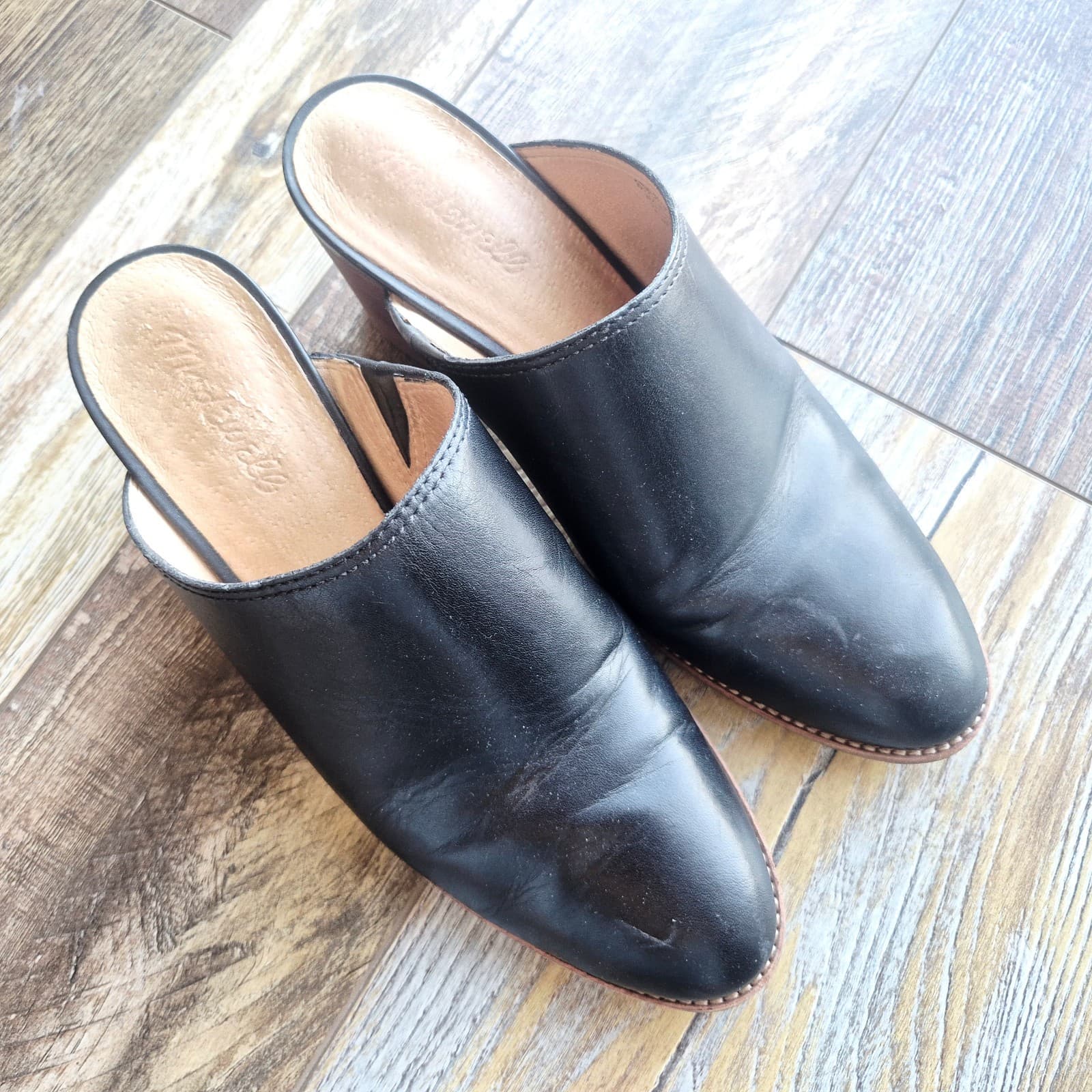 Madewell Harper Black Leather Mules 3" Stacked Heels Cushioned Women's 8.5 J8560 - Thumbnail 6