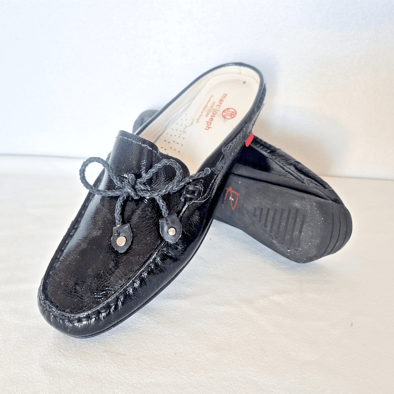 Marc Joseph New York Black Patent Leather Pacific Mule Braided-Bow Cushioned US7 - Thumbnail 2