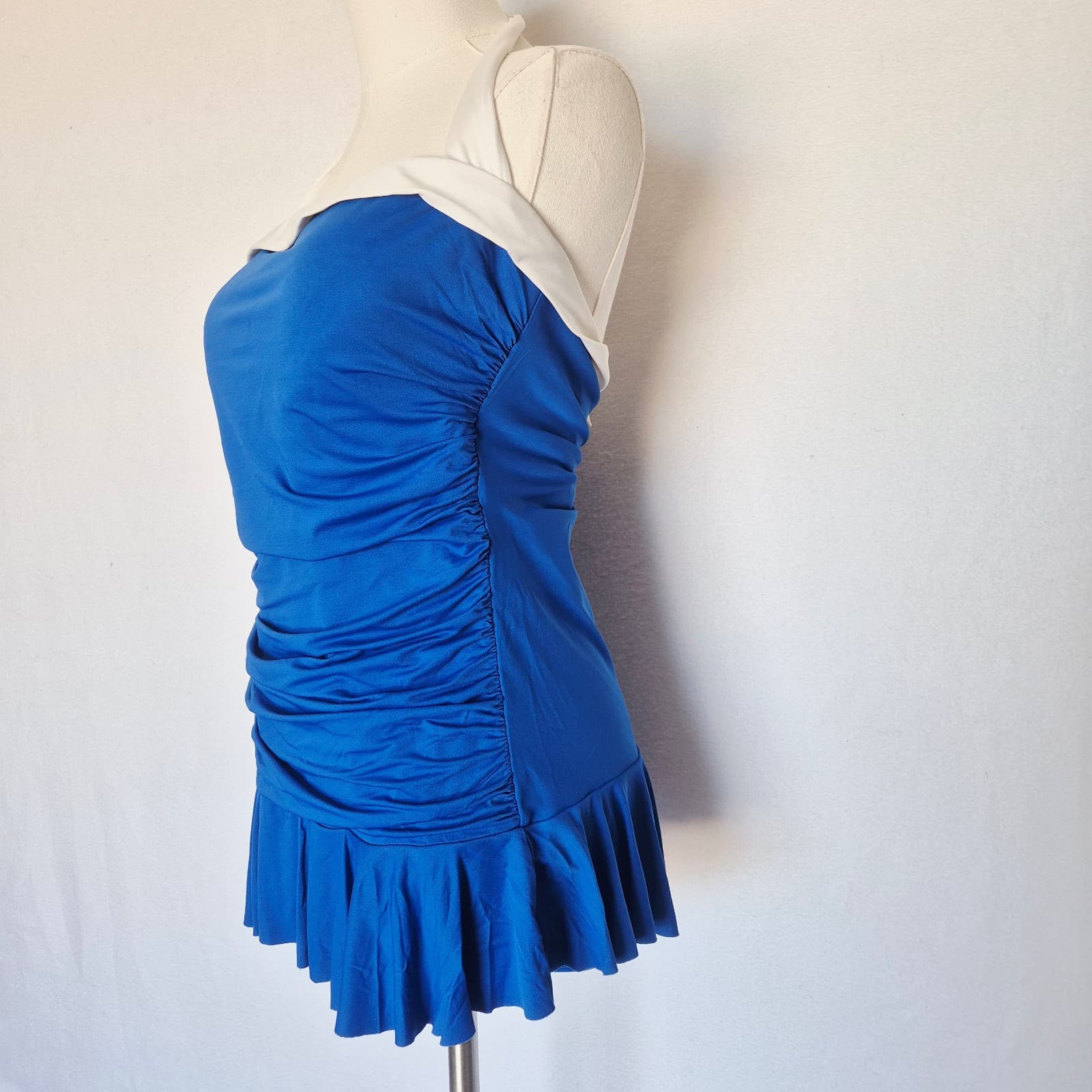 Lauren Ralph Lauren Bel Air Skirted Bandeau One-Piece Swimsuit Ruched Blue Sz.14 - Thumbnail 6