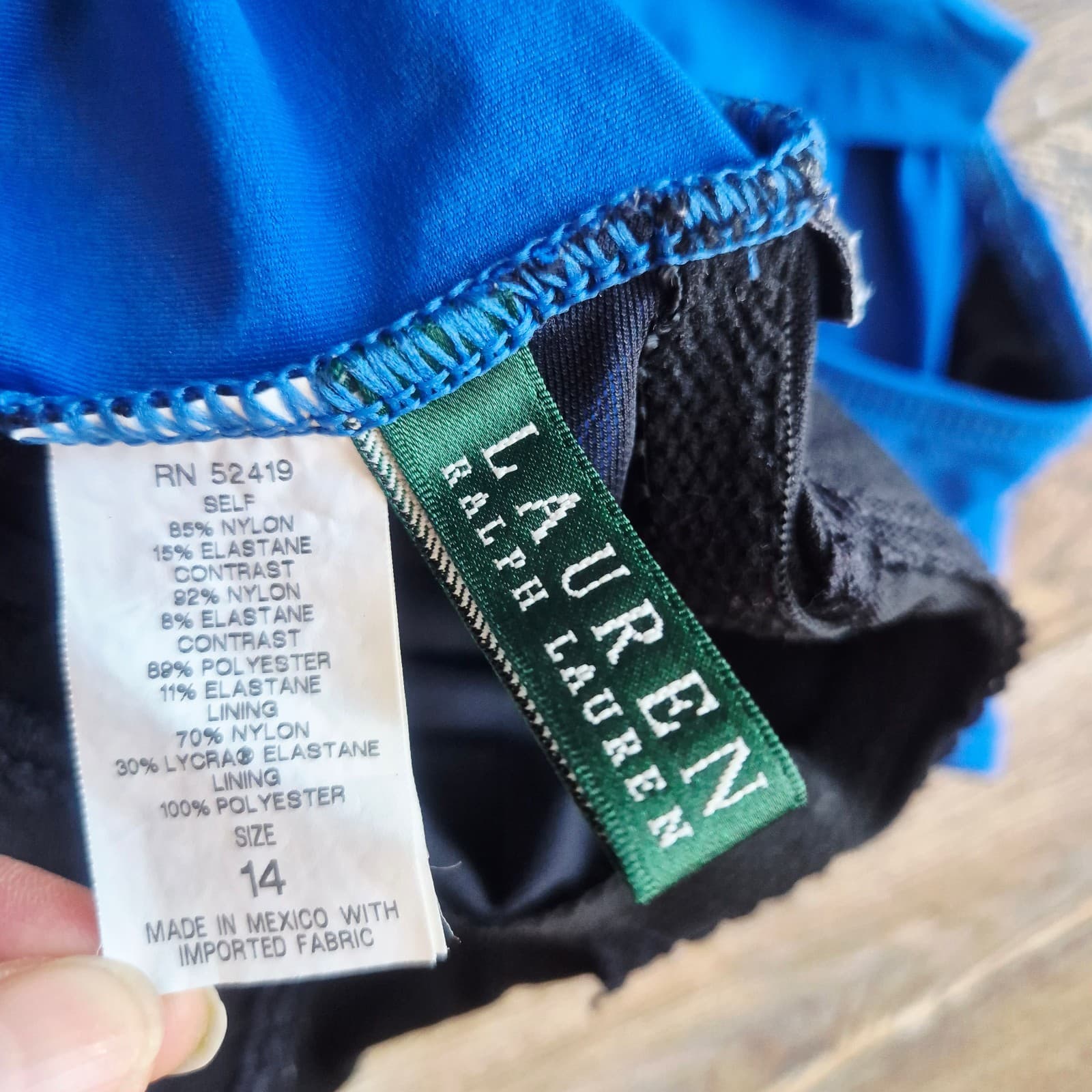 Lauren Ralph Lauren Bel Air Skirted Bandeau One-Piece Swimsuit Ruched Blue Sz.14 - Thumbnail 10